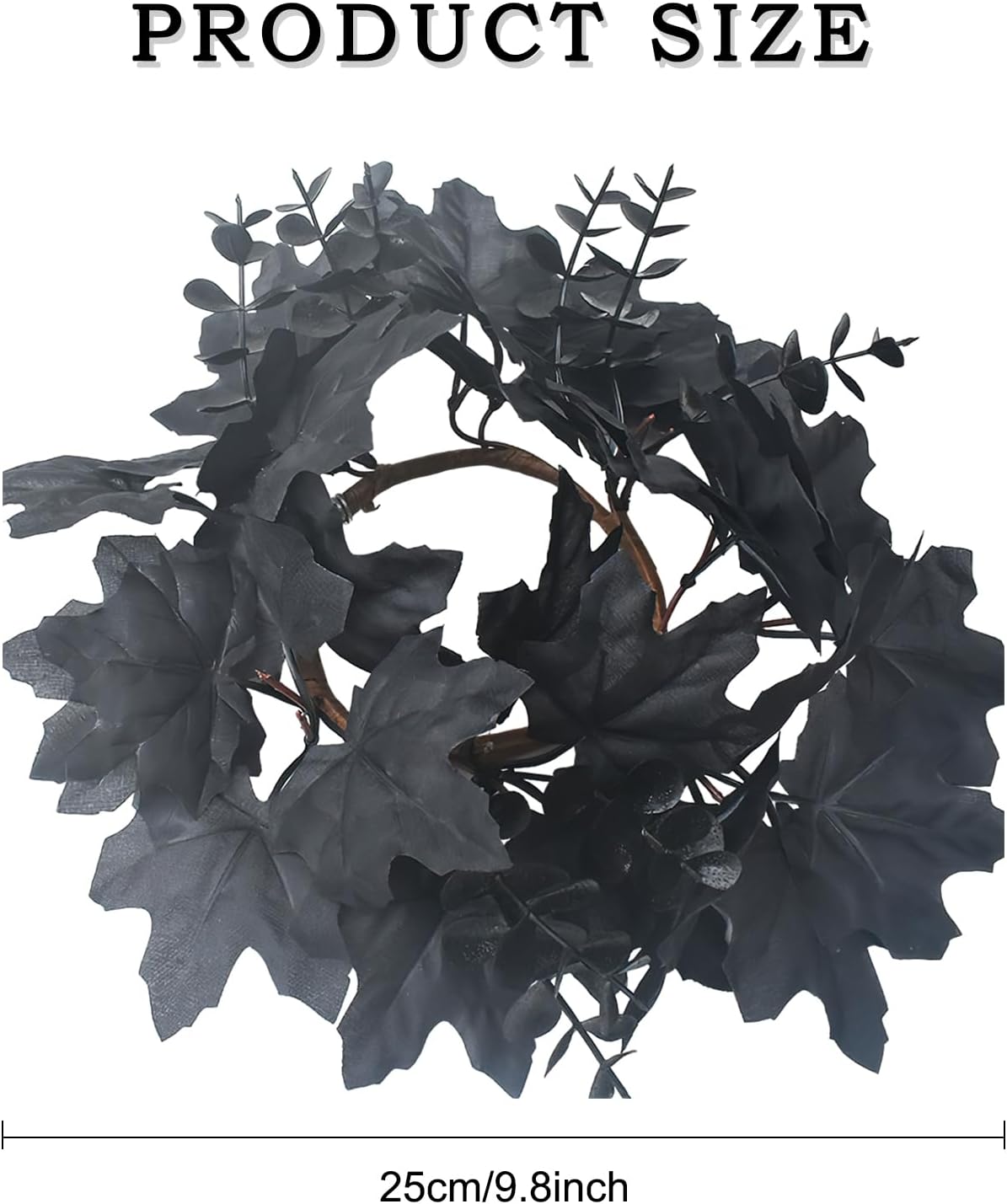 Halloween Candle Wreath with Black Maple Leaf Design