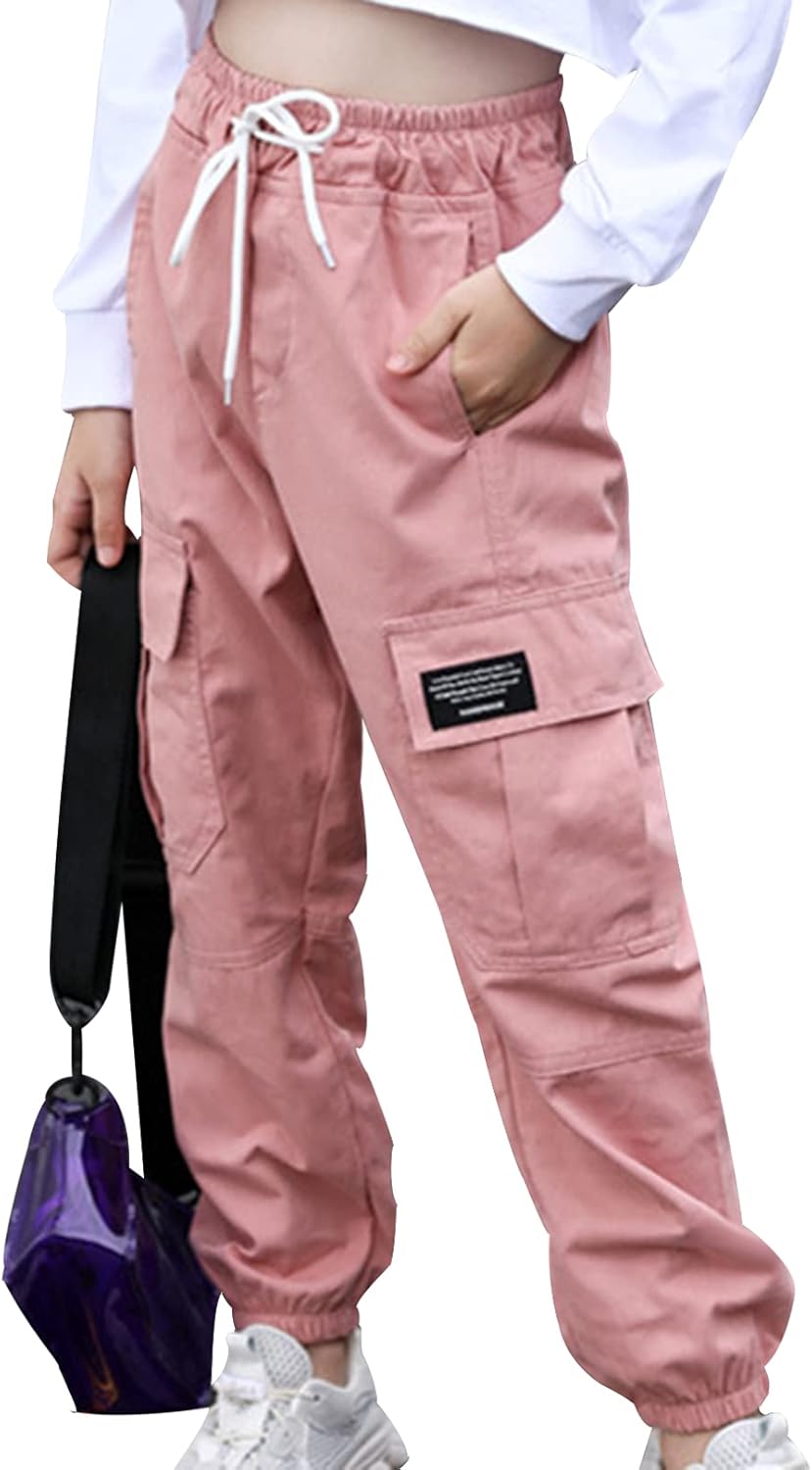 Agoky Girls Cargo Jogger Pants with Drawstring and 4 Pockets