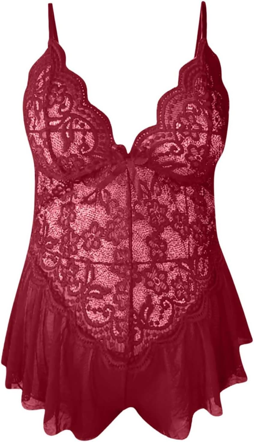 Womens Sexy Lace Chemise Babydoll Nightie Bodysuit Set