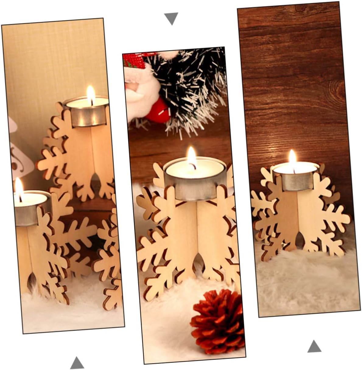 Elegant Christmas Snowflake Candle Holders 6 Pack Wood Decor