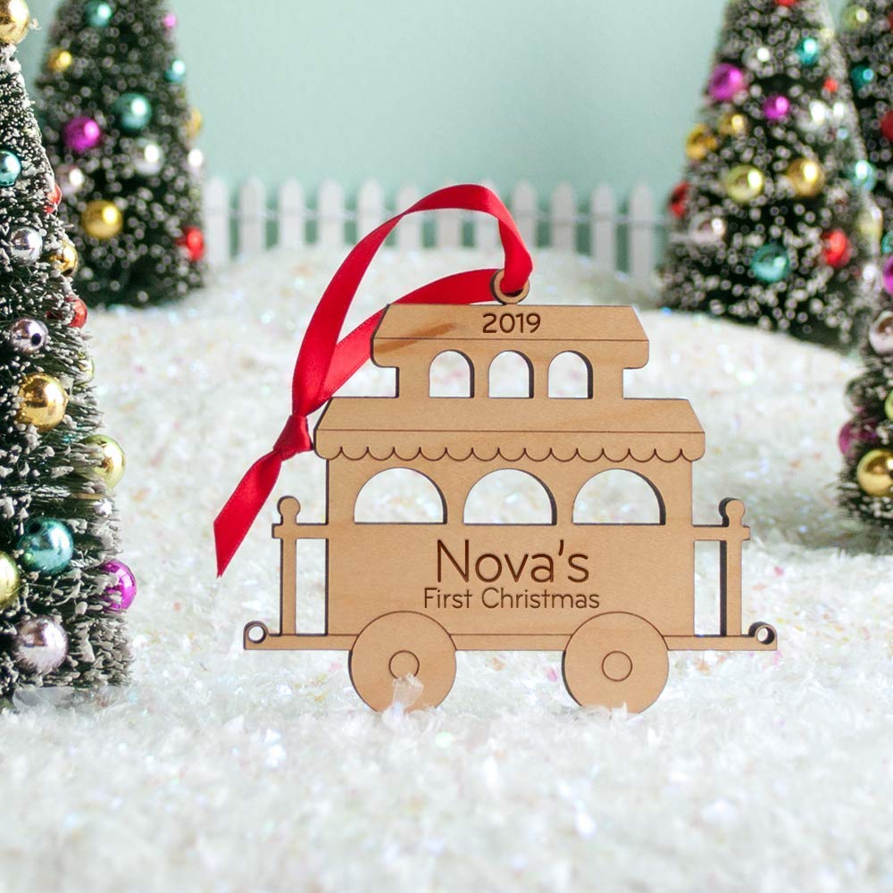 Train Ornament Caboose Personalized Babys First Christmas 2024 Wood