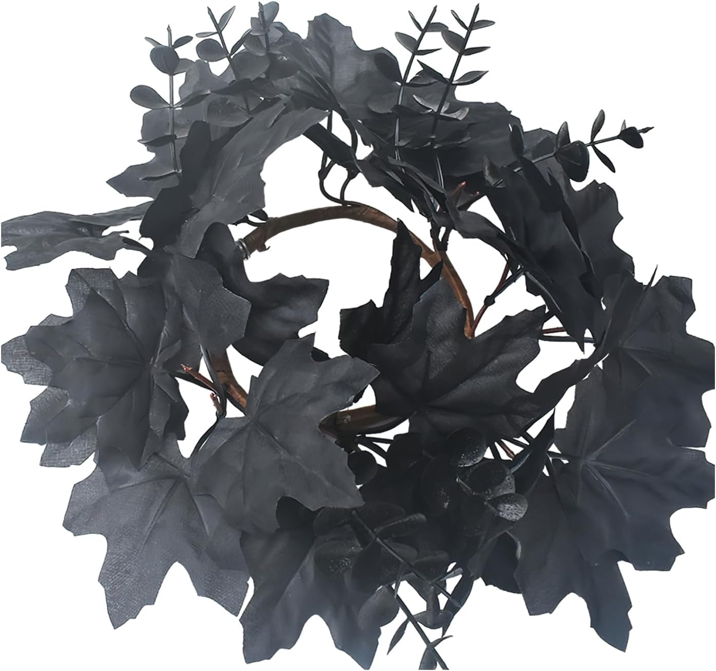 Halloween Candle Wreath with Black Maple Leaf Design