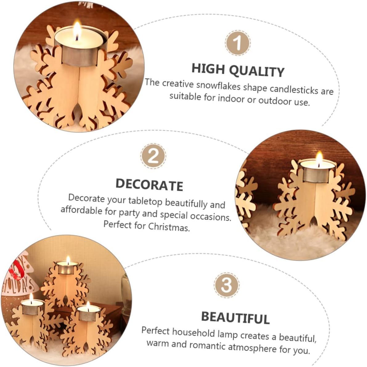 CHILDWEET Christmas Snowflake Candlestick 6 Pack Wooden Holder 1