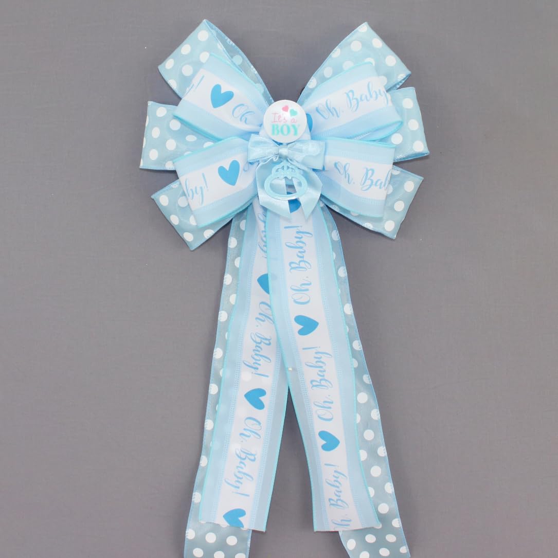 Its a Boy Blue Dot Rattle Baby Shower Bow