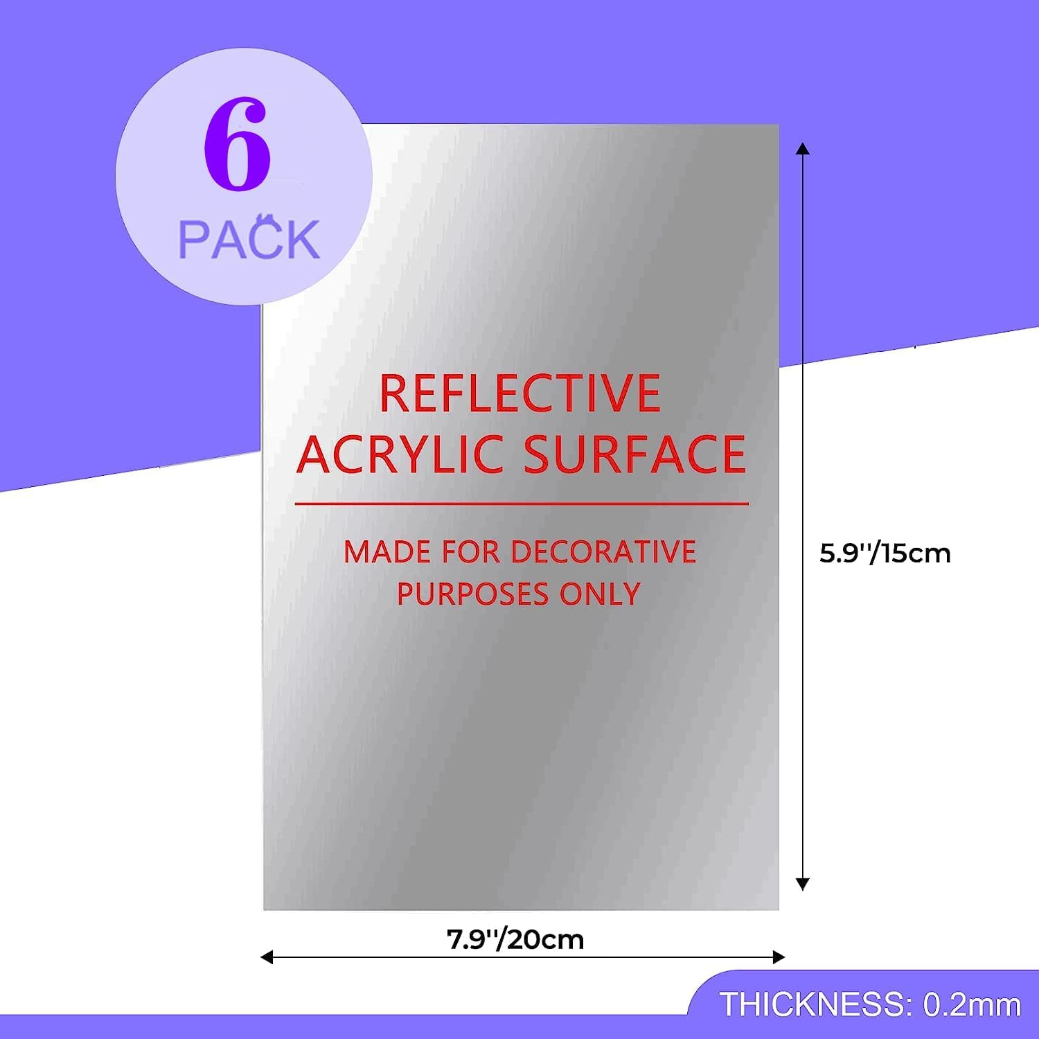 YVPSI 6PCS 8x6 Flexible Acrylic Mirror Tiles
