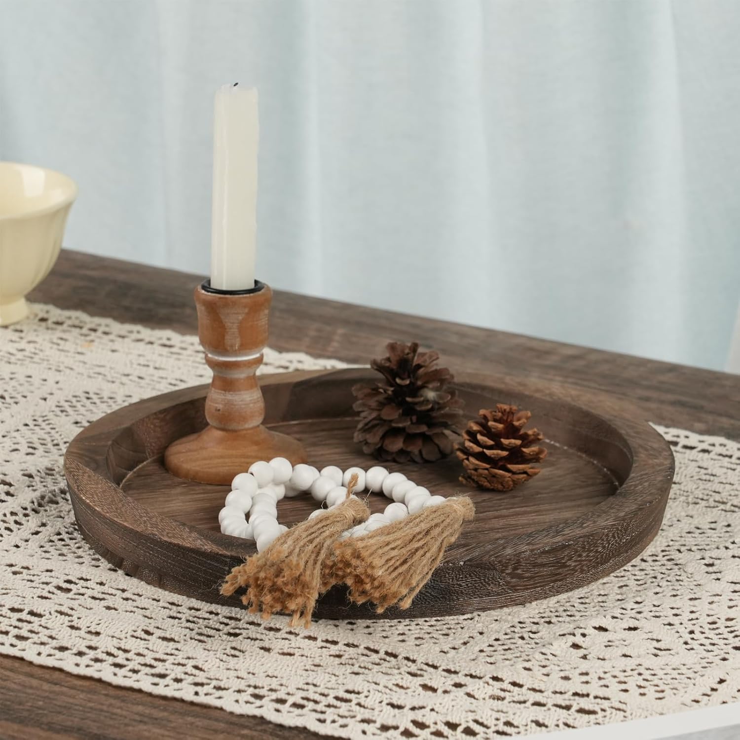 Romadedi 11inch Rustic Wooden Candle Tray Decor