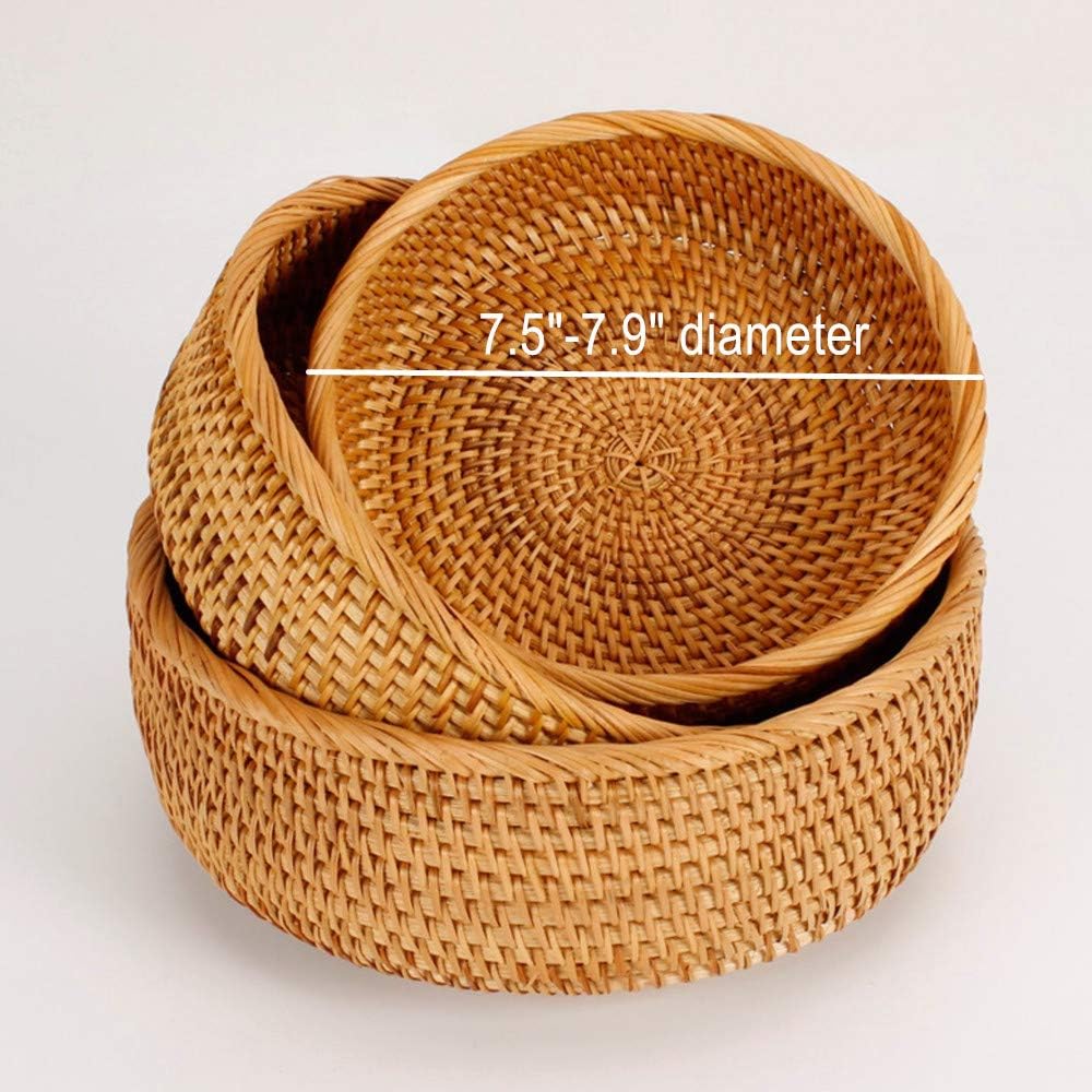 Amololo 8 Inch Round Rattan Fruit Basket with Deep Wall