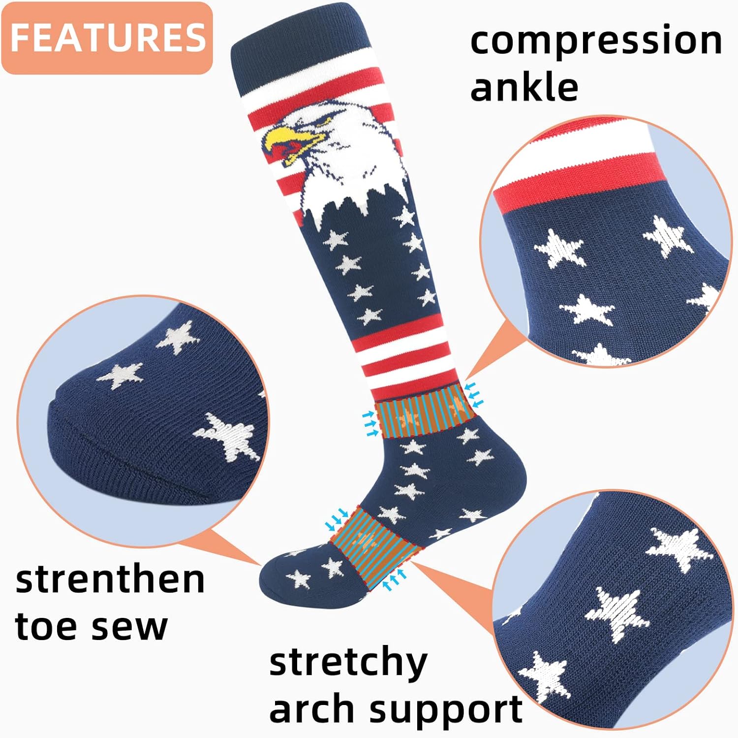 ORTCI American Flag Knee High Socks for Men Youth Boys 1