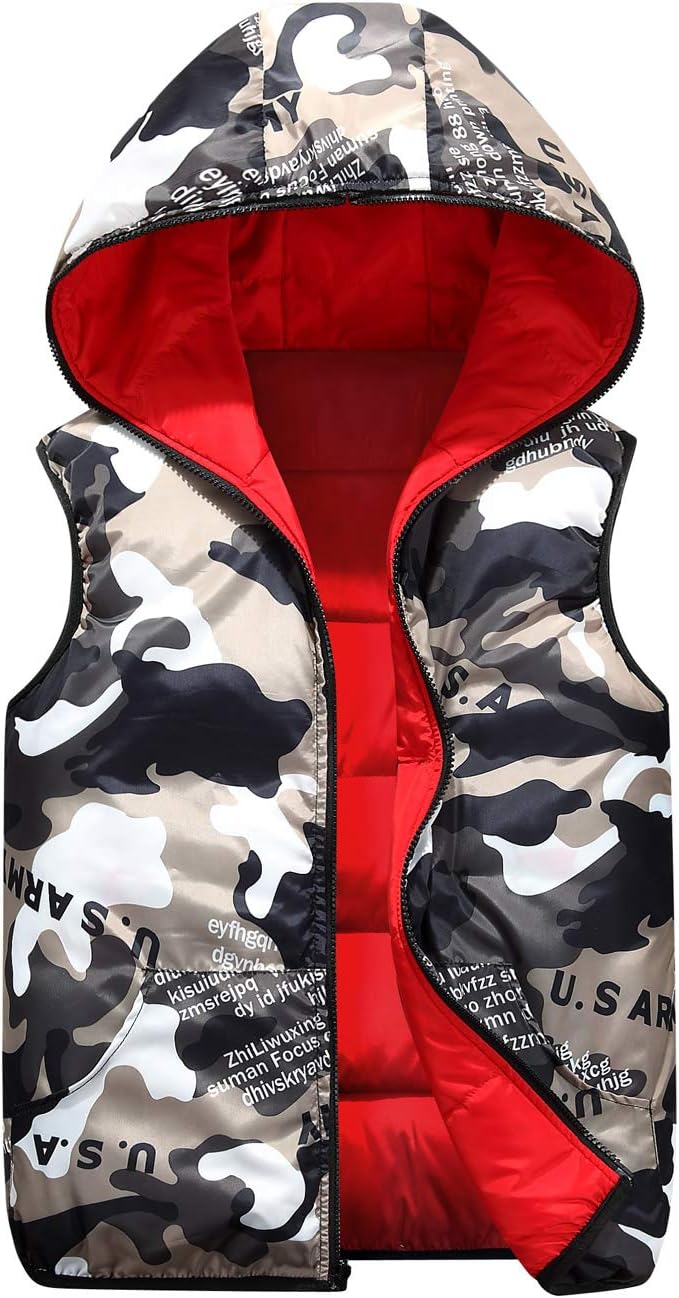 Happy Cherry Kids Winter Hooded Vest Padded Camouflage Reversible Waistcoat