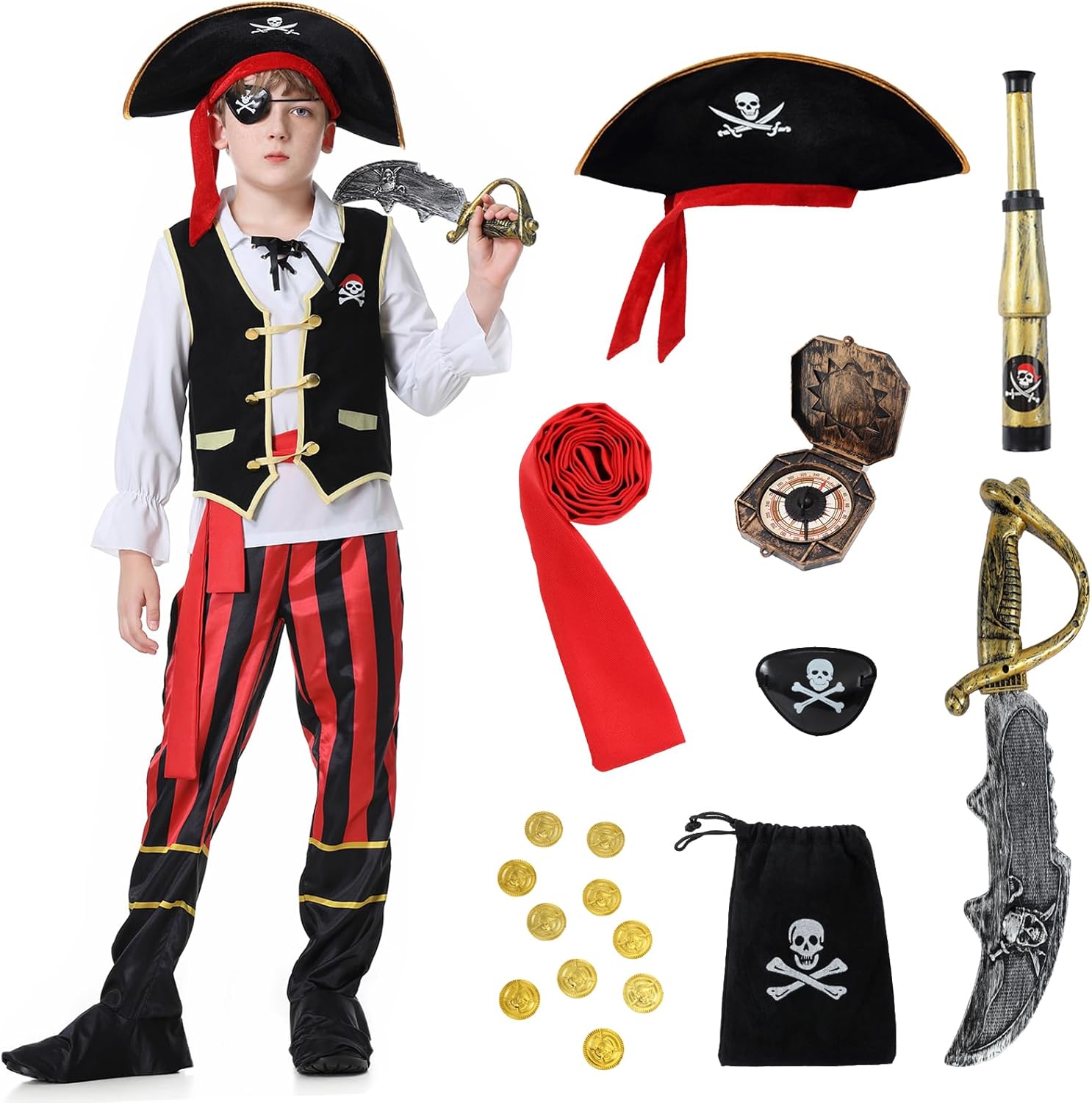 YuDanae Pirate Costume for Kids 3-12 Years
