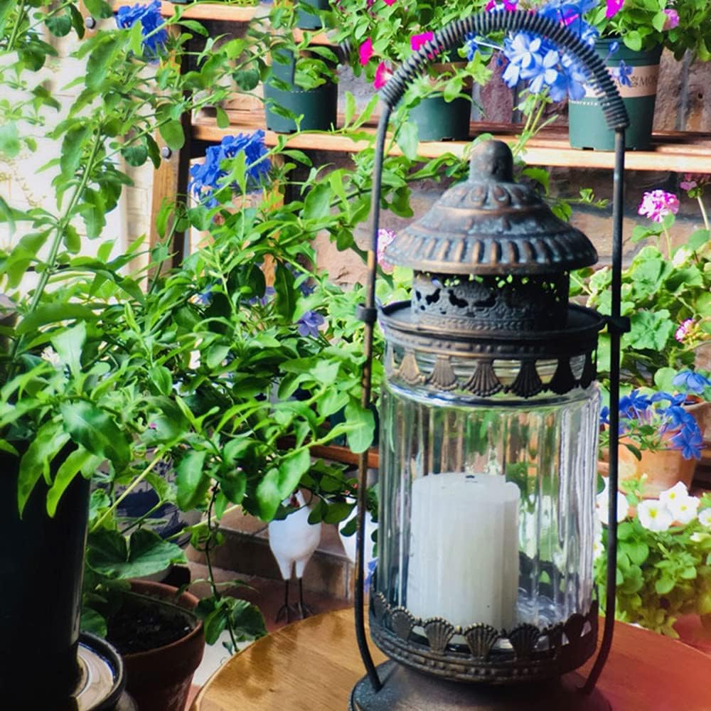 Retro Metal Candle Lantern with Glass Windows