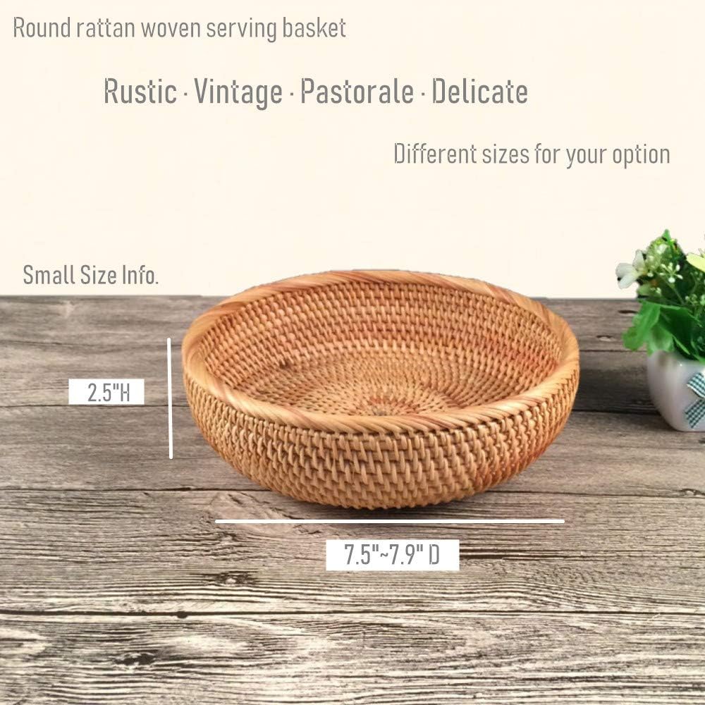 Amololo 8 Inch Round Rattan Fruit Basket with Deep Wall