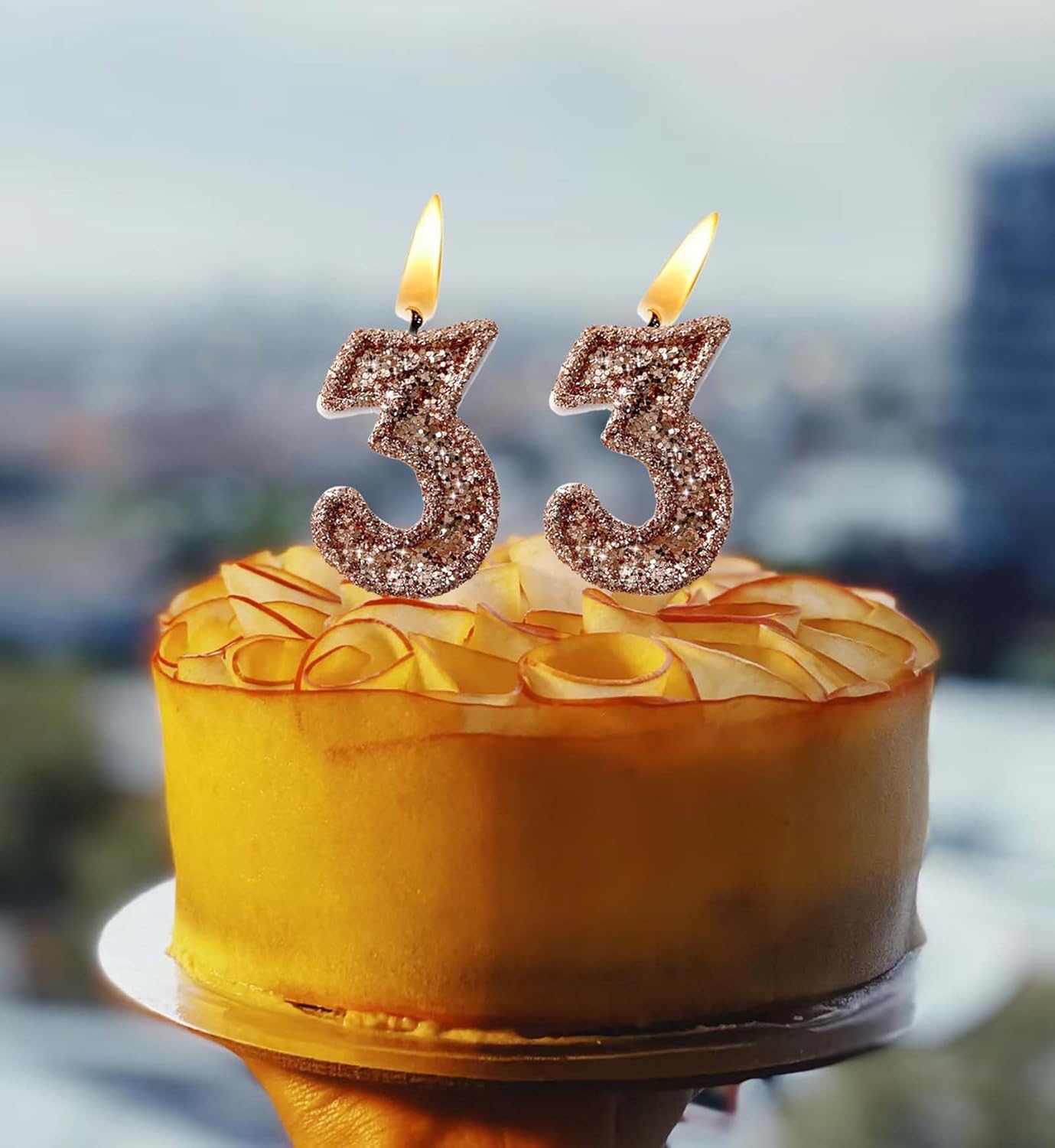 Fruit Scented Birthday Candles Rose Gold Glitter Set of 2