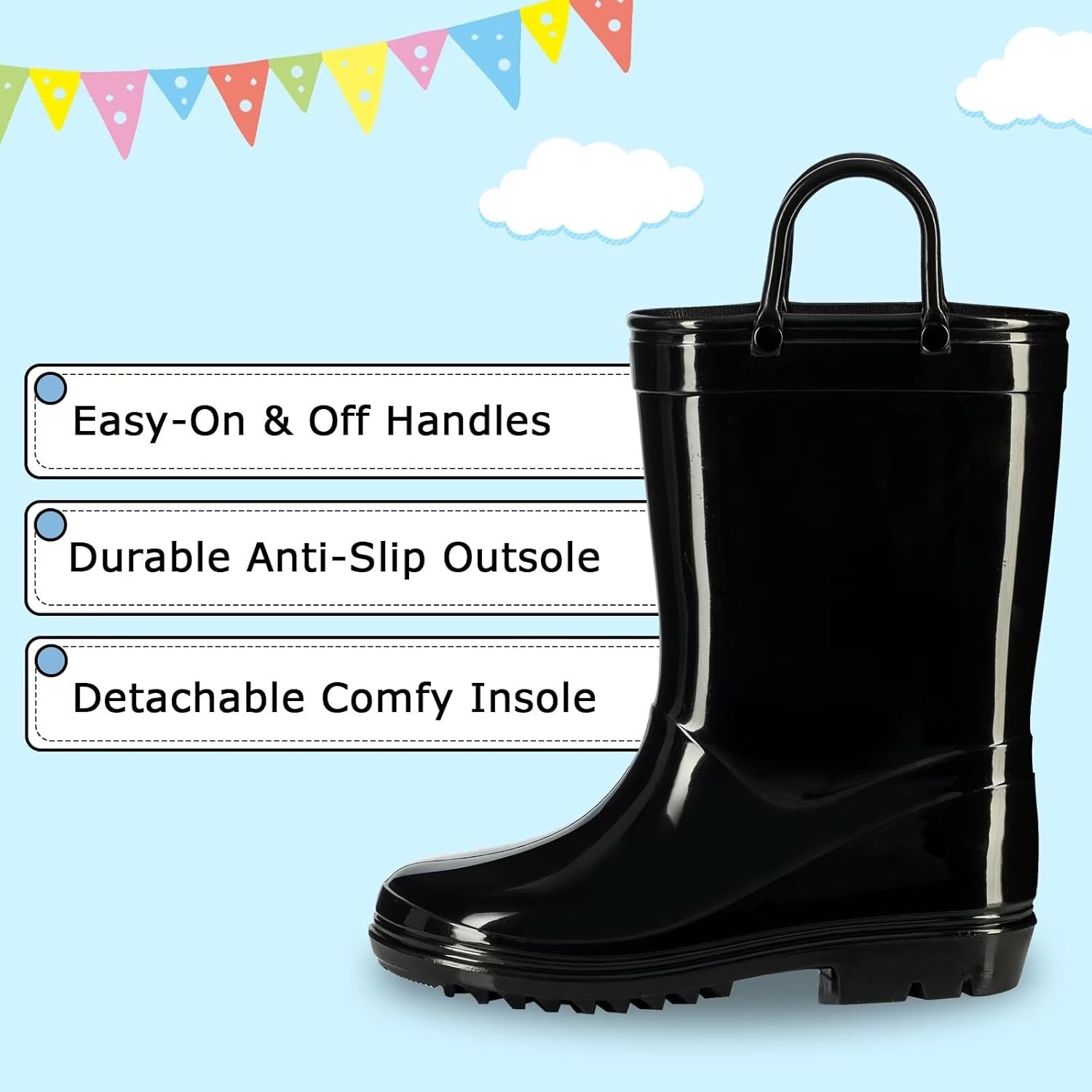 EUXTERPA Kids Rain Boots for Boys Girls Waterproof with Handles