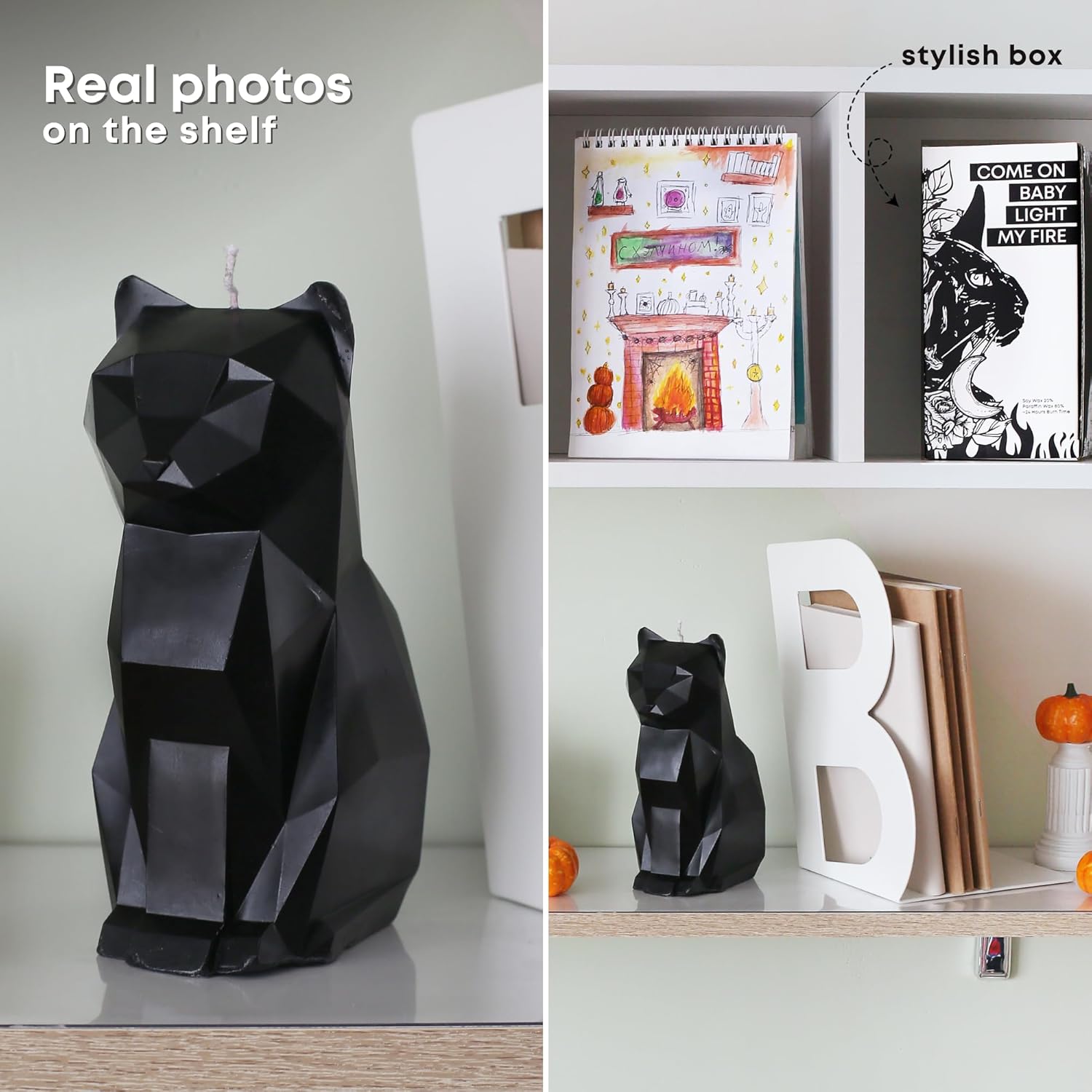 Lidy Gothic Cat Candle - Black with Skeleton 7in 24hr Burn
