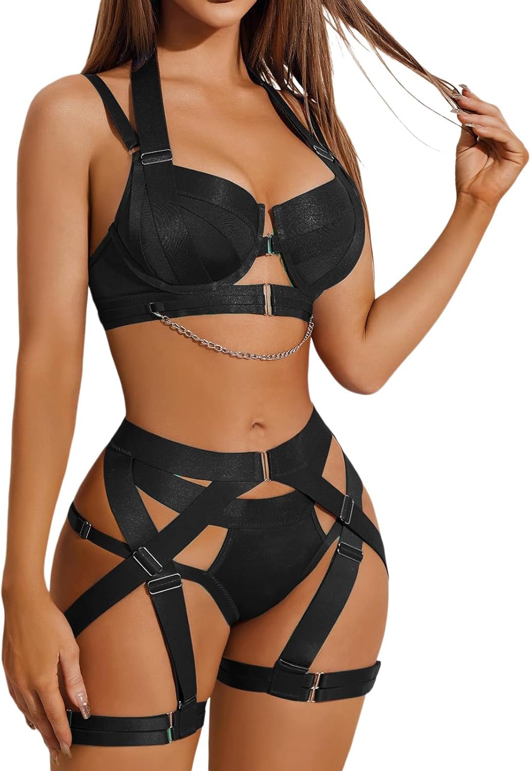 Womens Sexy Lingerie Set with Silk Panty and Thong