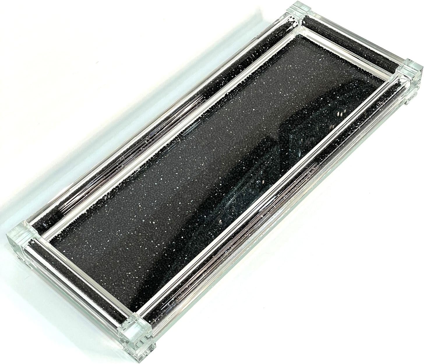 Stylish Home Organization Large Glass Tray with Crushed Diamond Design