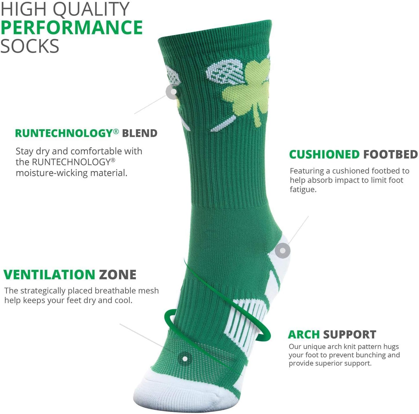 ChalkTalkSPORTS Lacrosse Crew Socks - Green Shamrock Mid-Calf