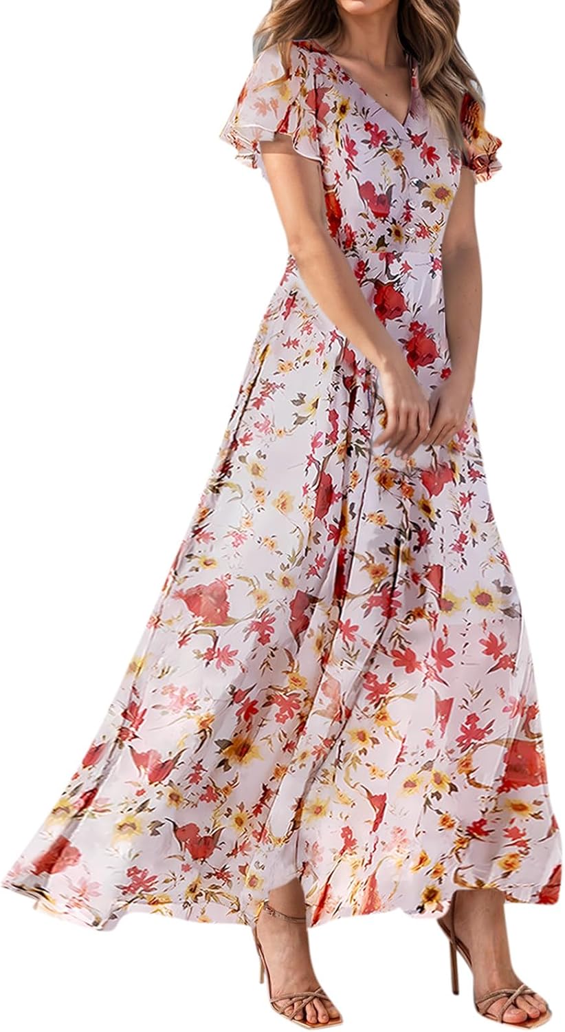Plus Size Chiffon Dress V Neck Floral Print Swing