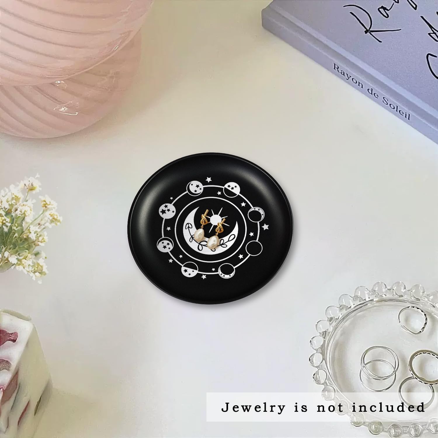 55 Inch Small Metal Jewelry Dish with Star Moon Print