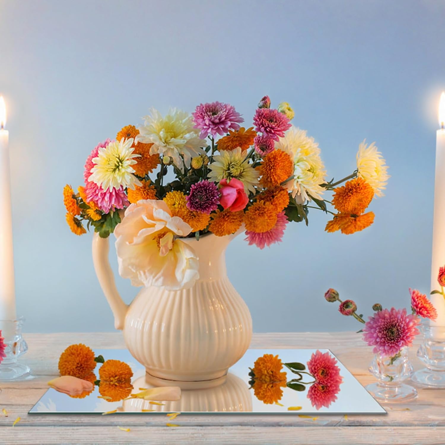 8 Square Glass Mirror Centerpieces 12Pcs with Non-Slip Feet