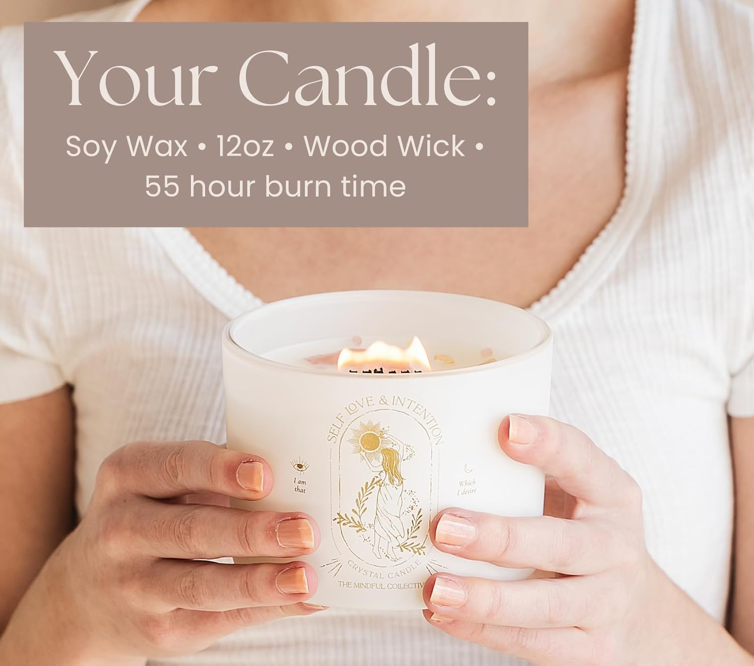 Healing Crystals Candle - 12 oz Soy Lavender Jar with Affirmations