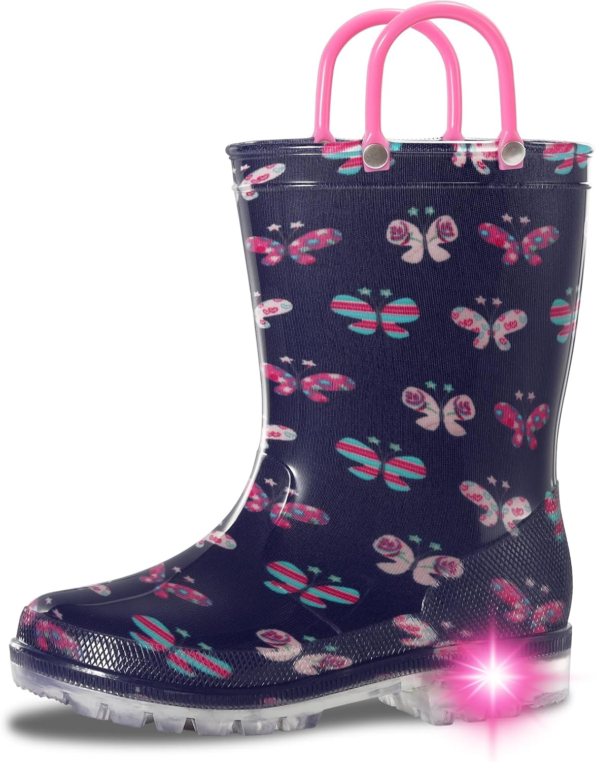 WILLPORT Light Up Rain Boots for Toddlers with Easy-On Handles