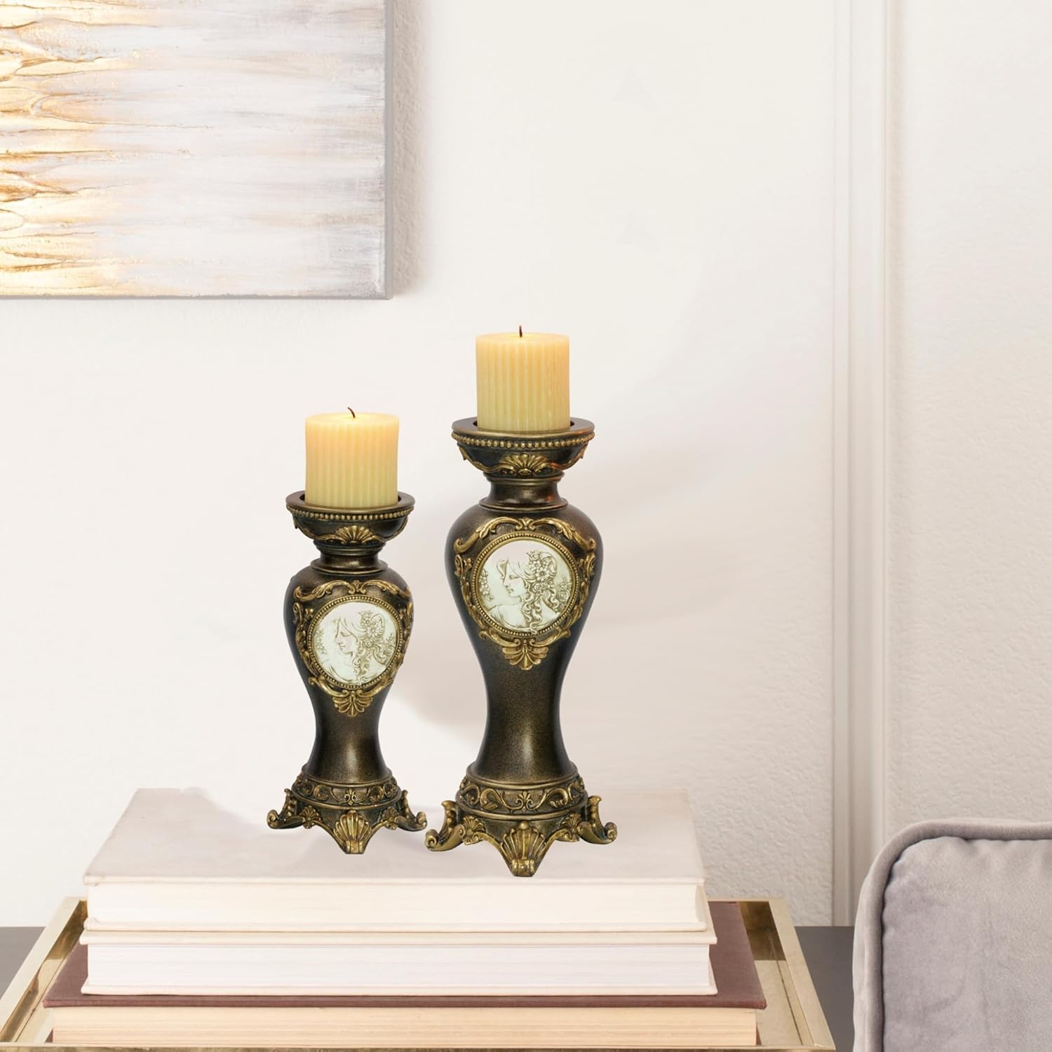 Strawberry Fairy Bronze Candleholder Set with Greek Design