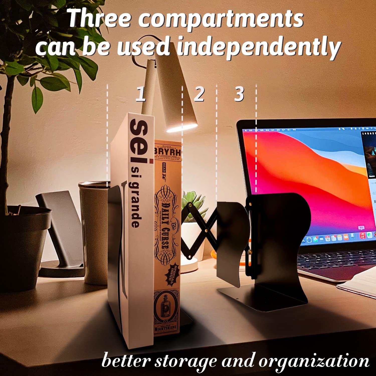 Adjustable Metal Bookends for Heavy Books and Desk Organization
