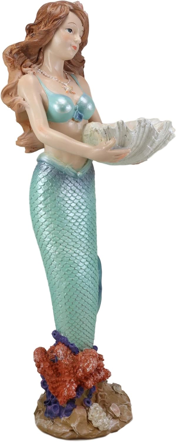 Ebros 17 Inch Tall Mermaid Ariel Statue with Oyster Shell
