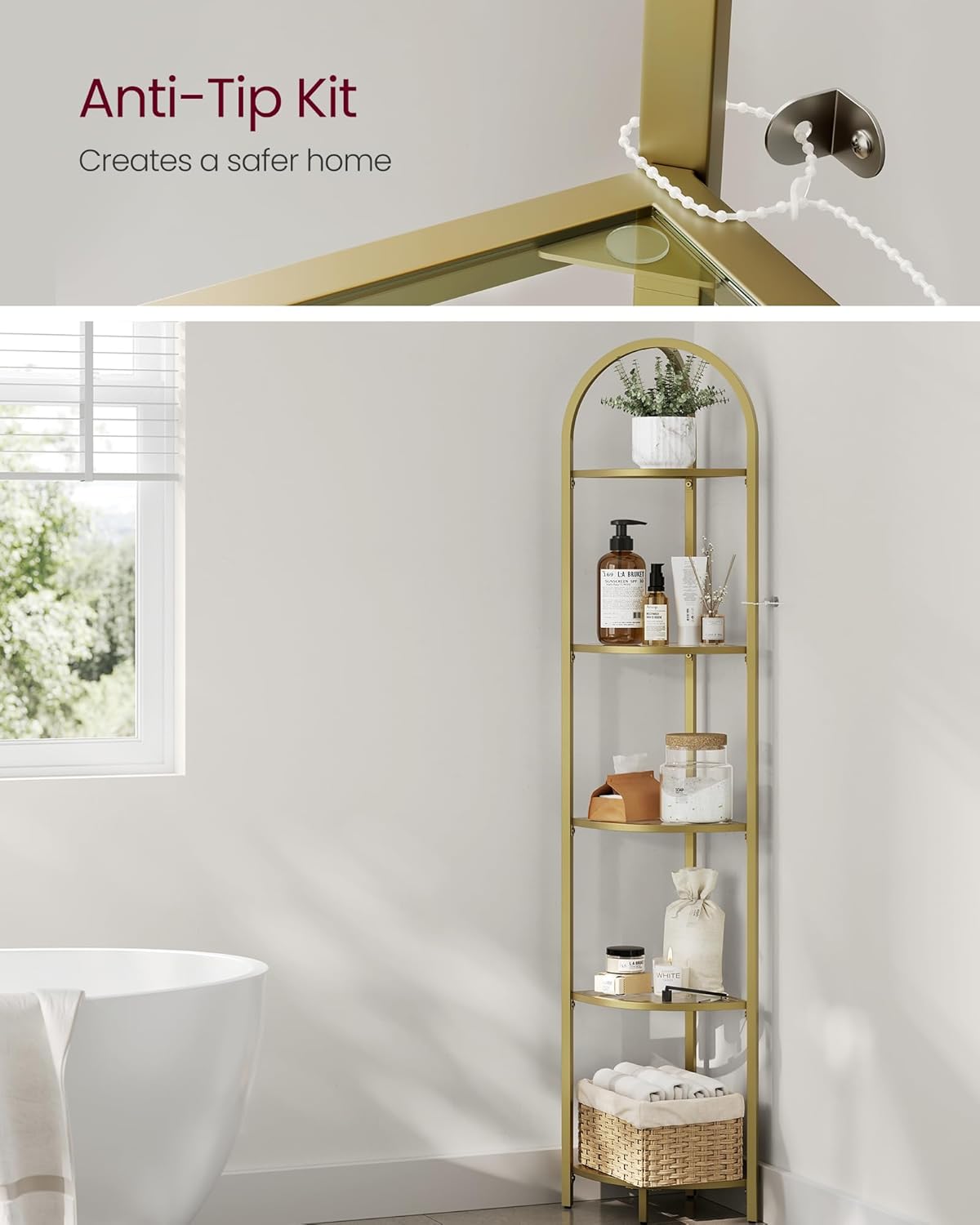 VASAGLE 5-Tier Corner Shelf Stand with Tempered Glass