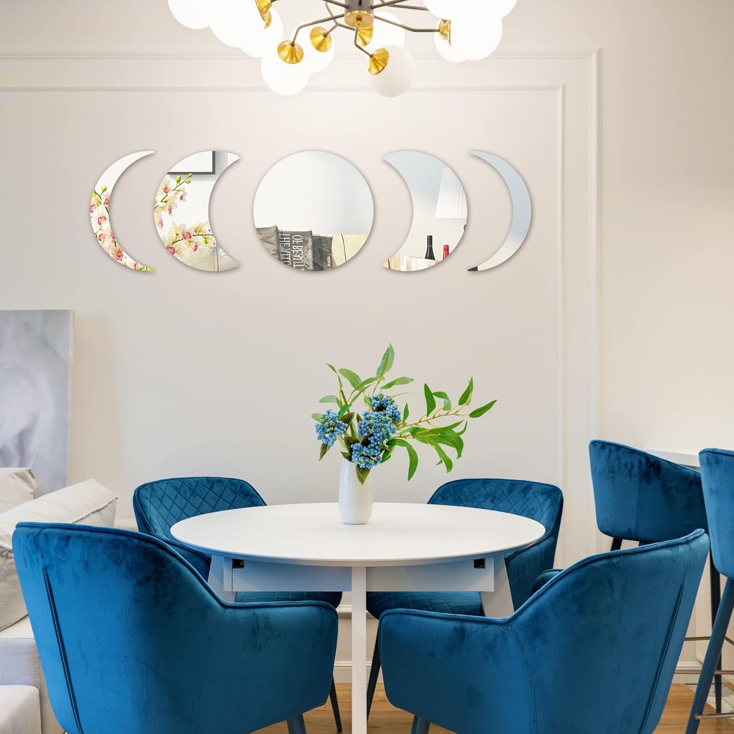 5 Pcs Moon Phase Acrylic Wall Mirror Stickers