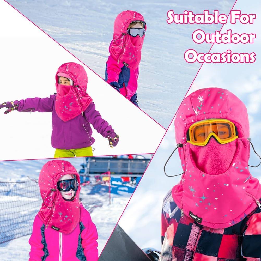 Labeol Kids Balaclava Ski Mask - Windproof Warm Fleece Face Cover with Adjustable Zippers