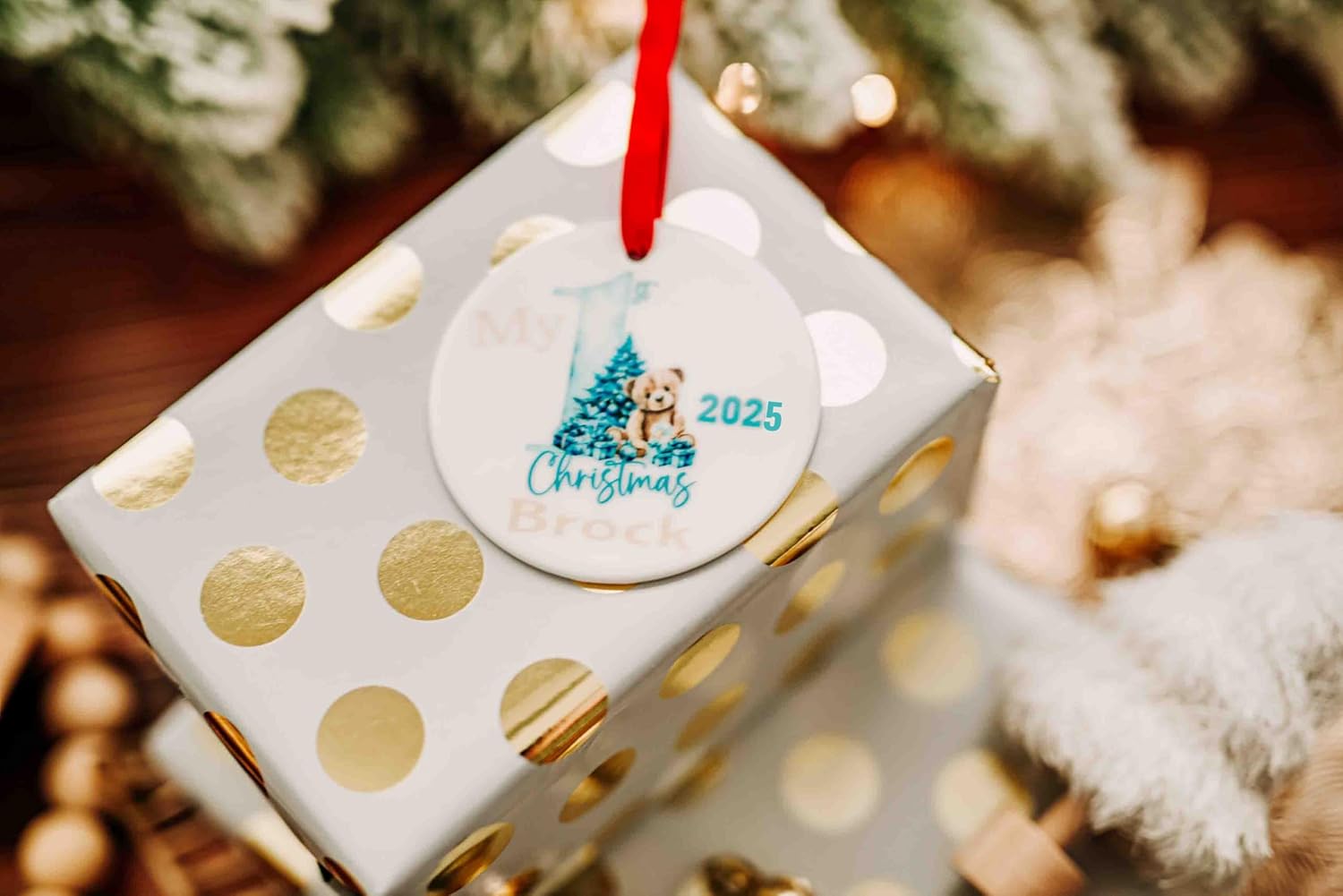 Babys First Christmas Ornament 2025 Personalized Blue