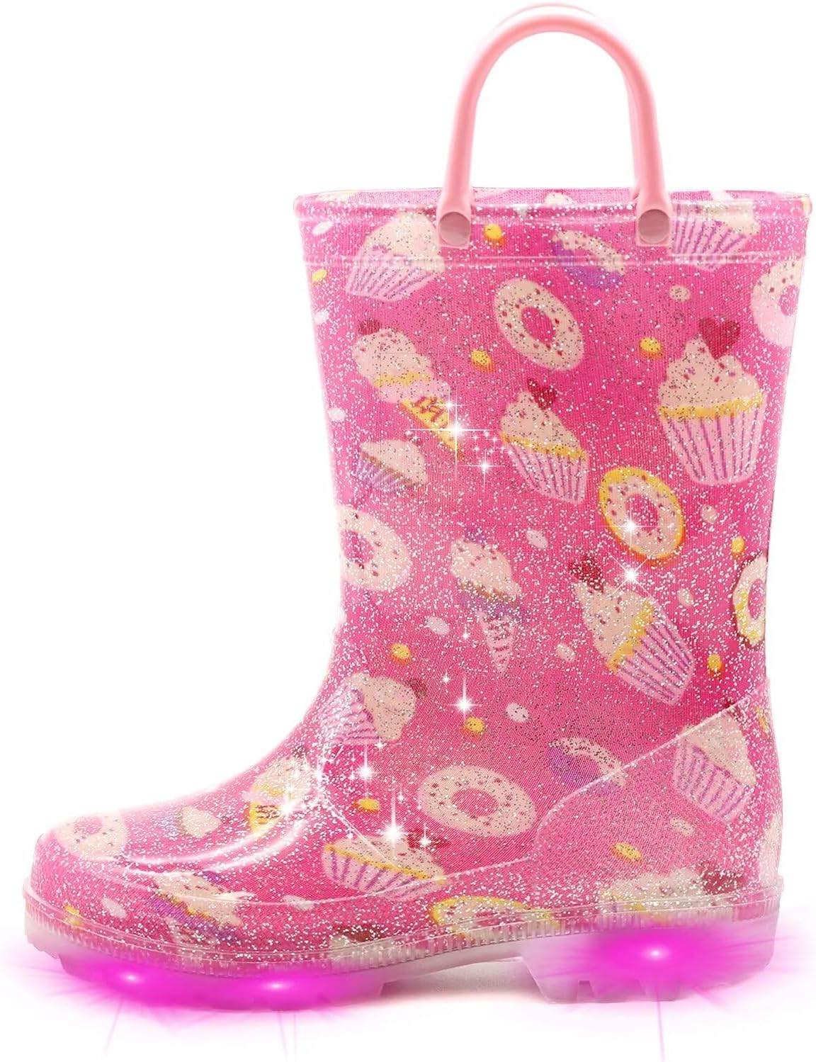 EUXTERPA Kids Light Up Waterproof Rain Boots with Glitter and Easy On Handles