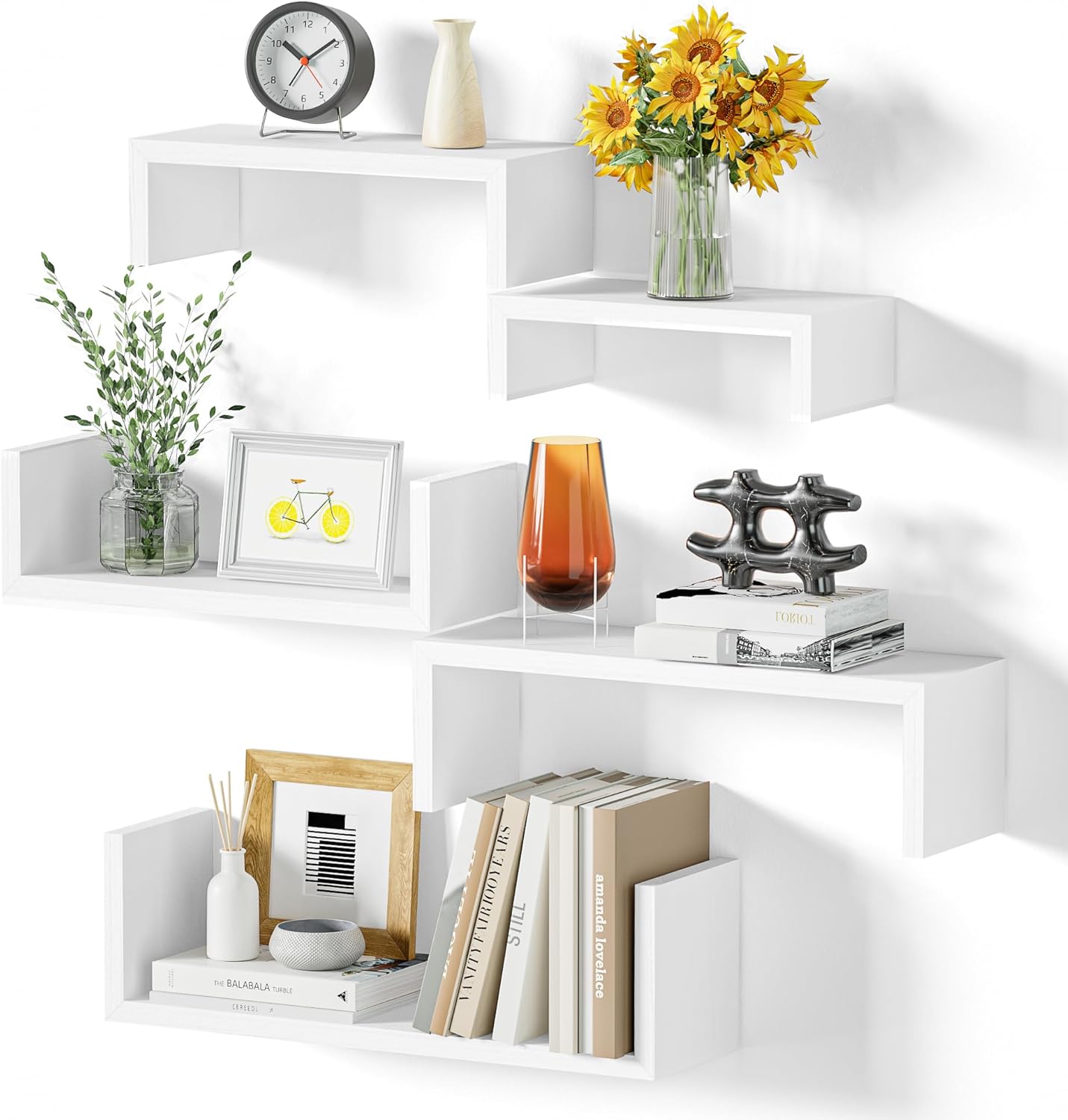 SRIWATANA 5-Piece Floating Wood Shelves Set Washed White