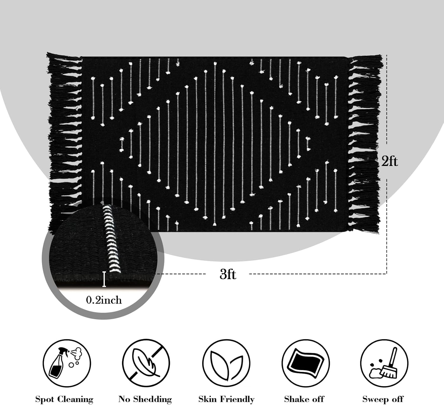 LIVEBOX Boho Black Bathroom Rug 2x3