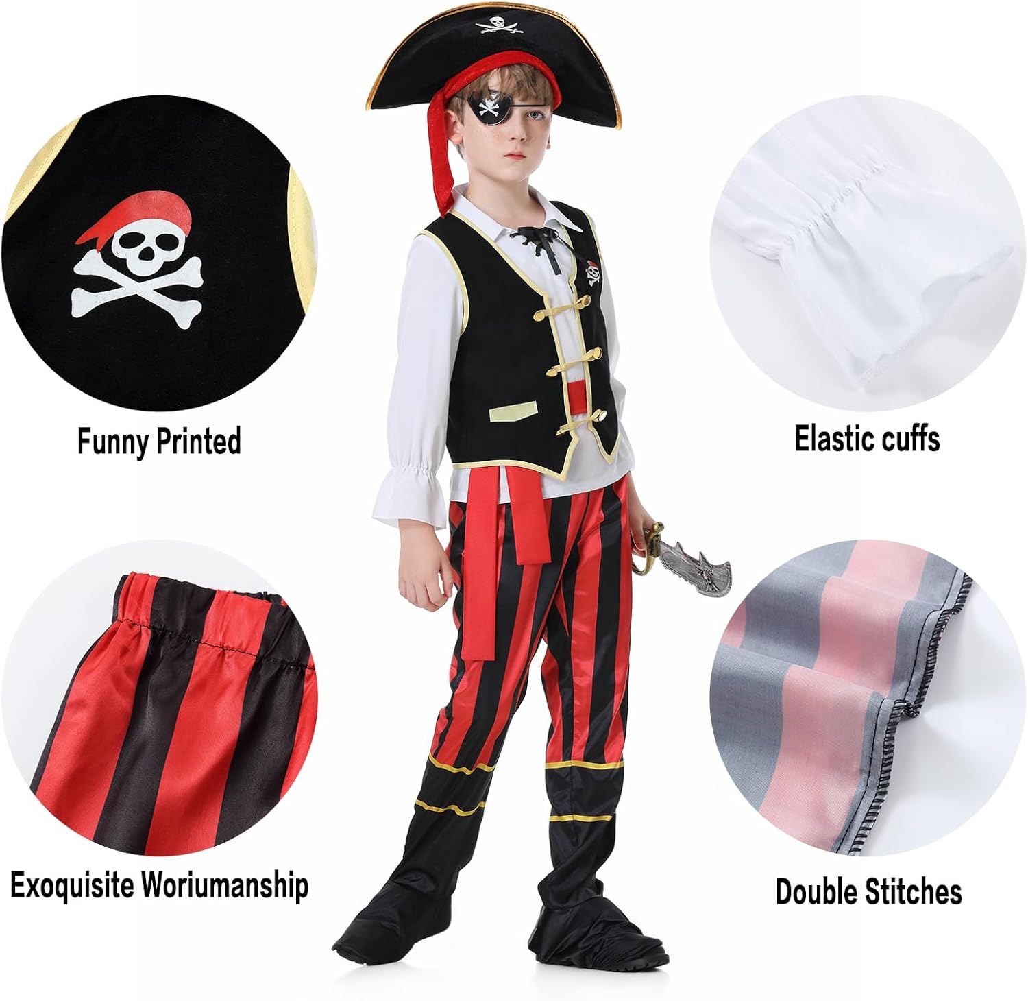 YuDanae Pirate Costume for Kids 3-12 Years