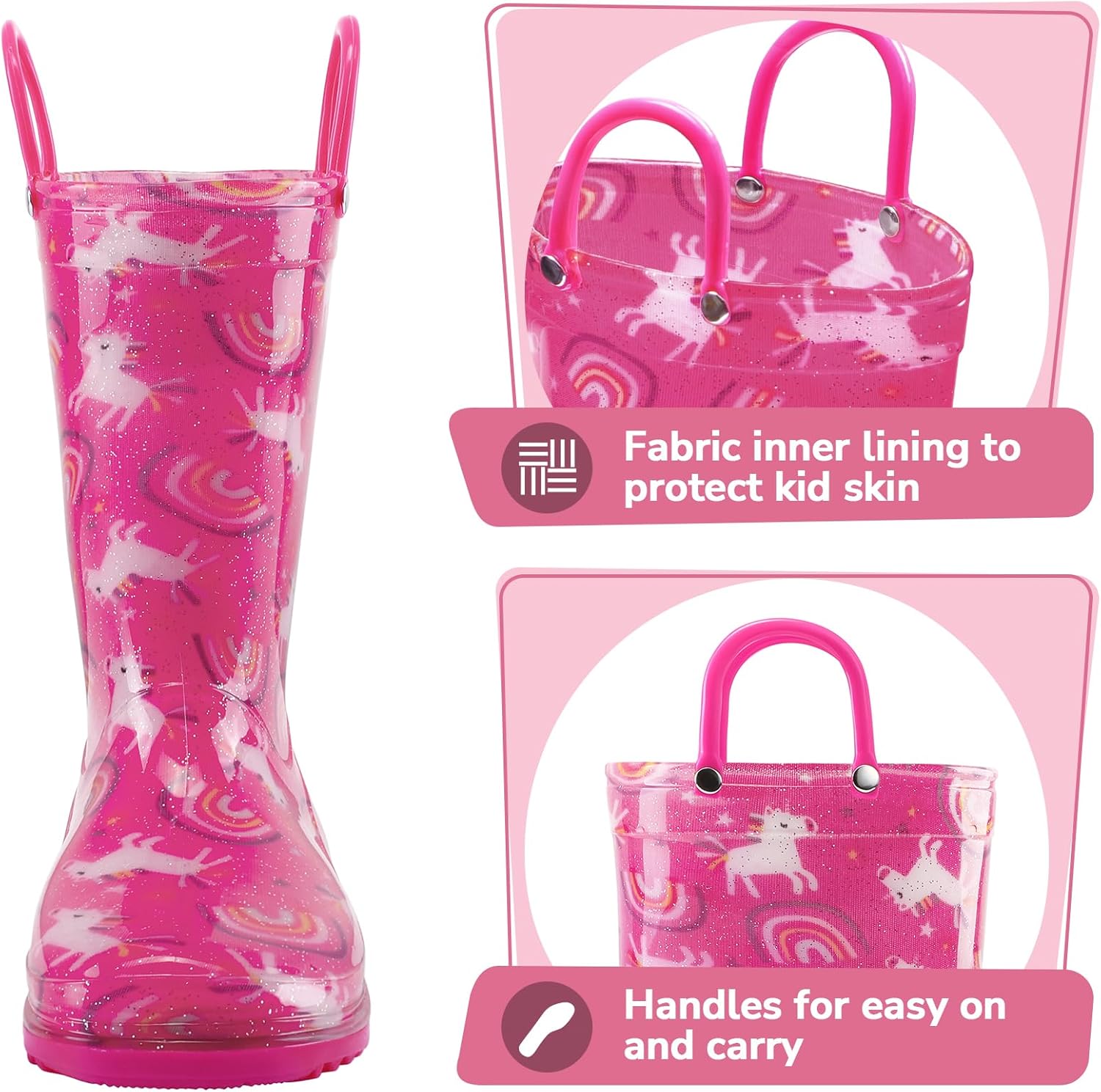 K KomForme Rain Boots for Kids Waterproof with Handles