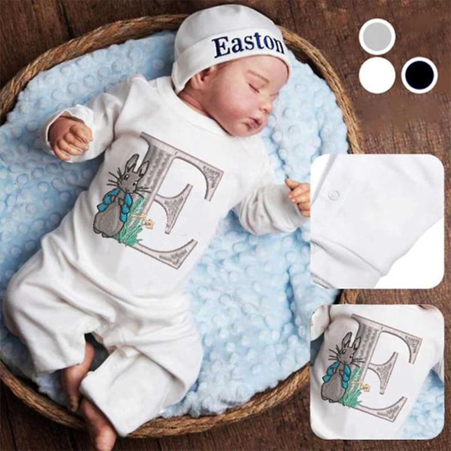 Personalized Baby Bodysuit Set with Monogrammed Romper and Hat 1
