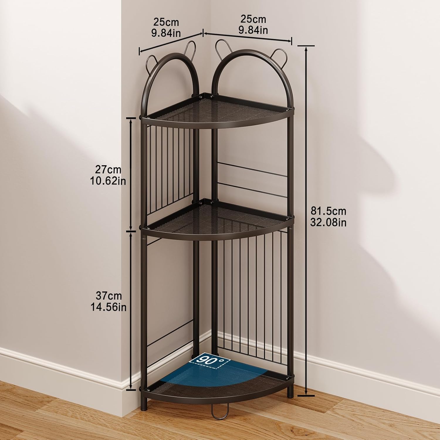 CICUFY Corner Shelf 3 Tier Metal Black