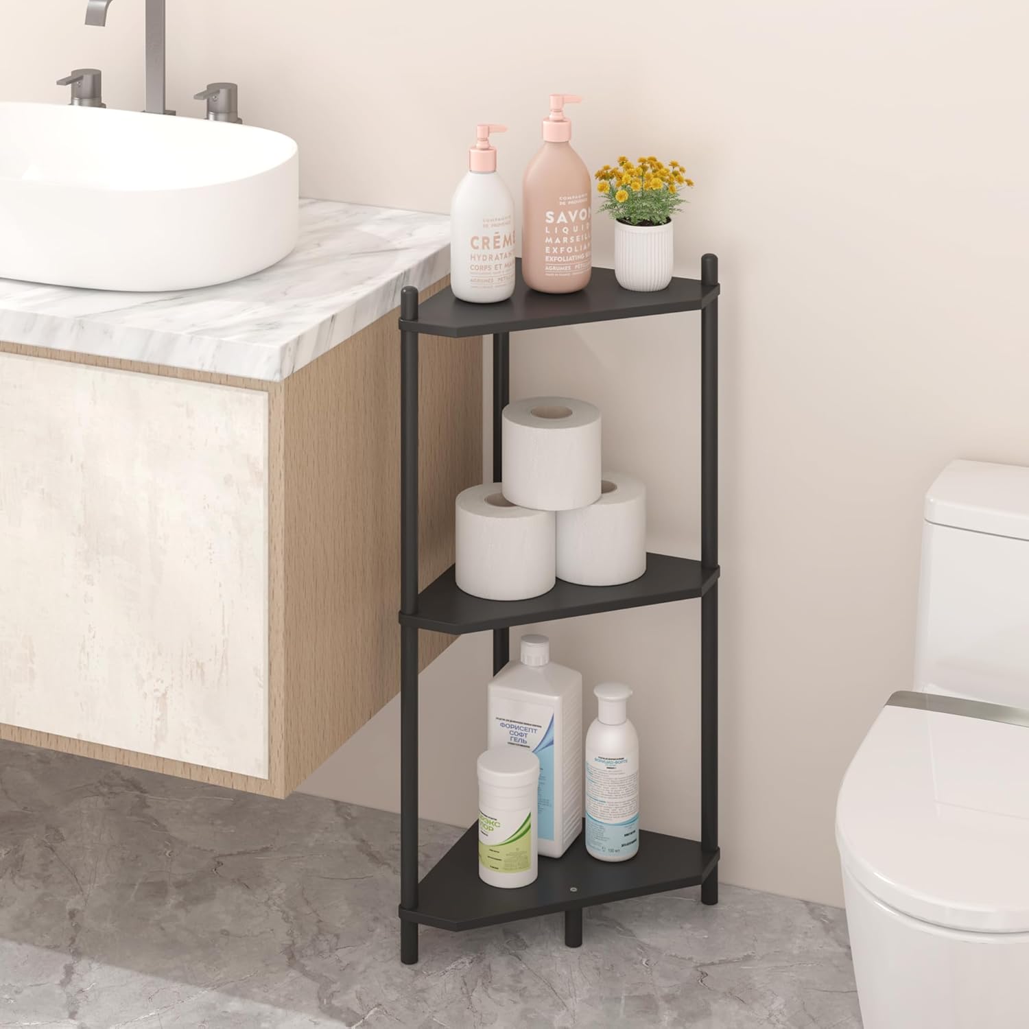 Wisuce 3 Tier Bamboo Corner Shelf - Black