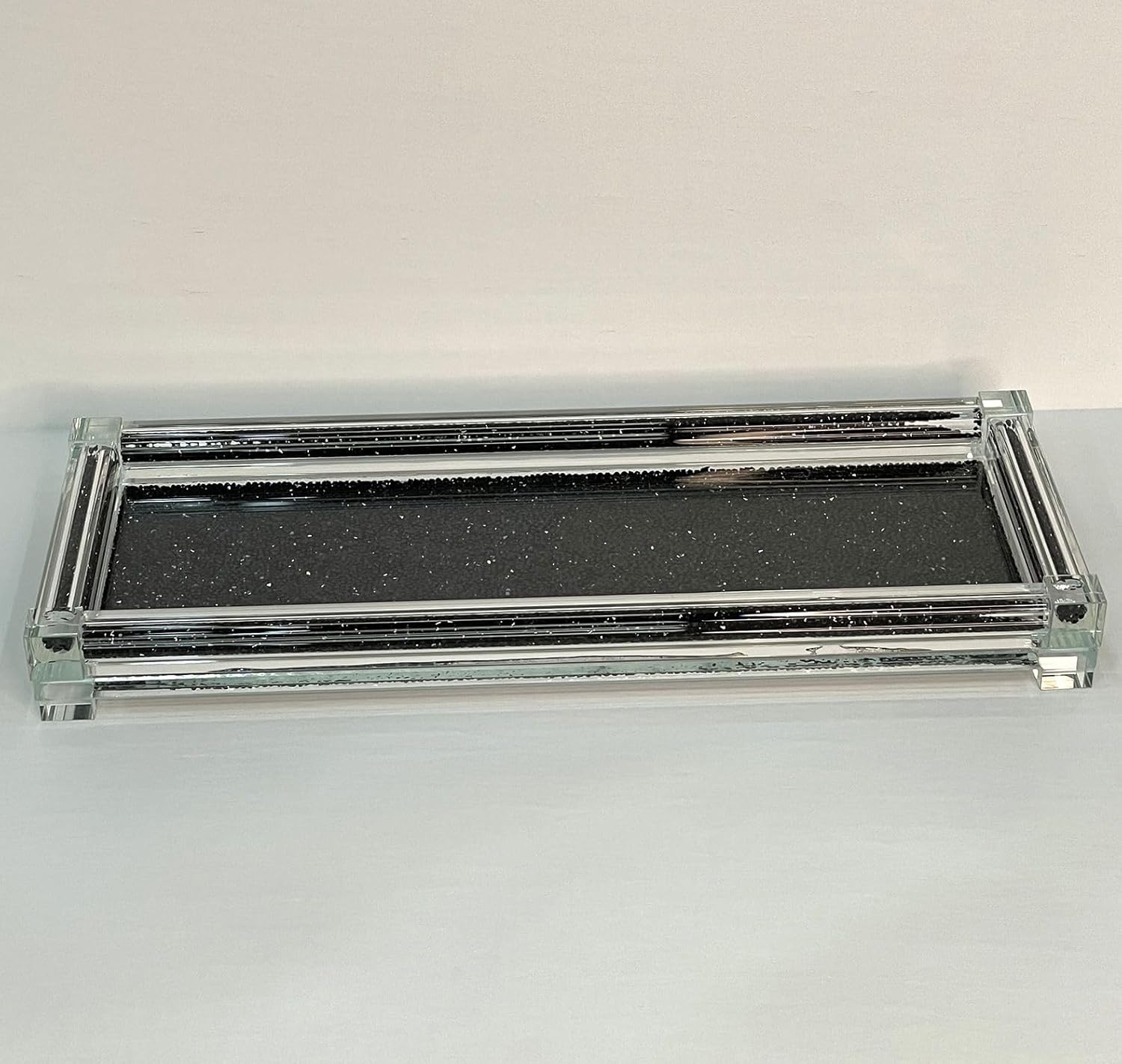 Stylish Home Organization Large Glass Tray with Crushed Diamond Design