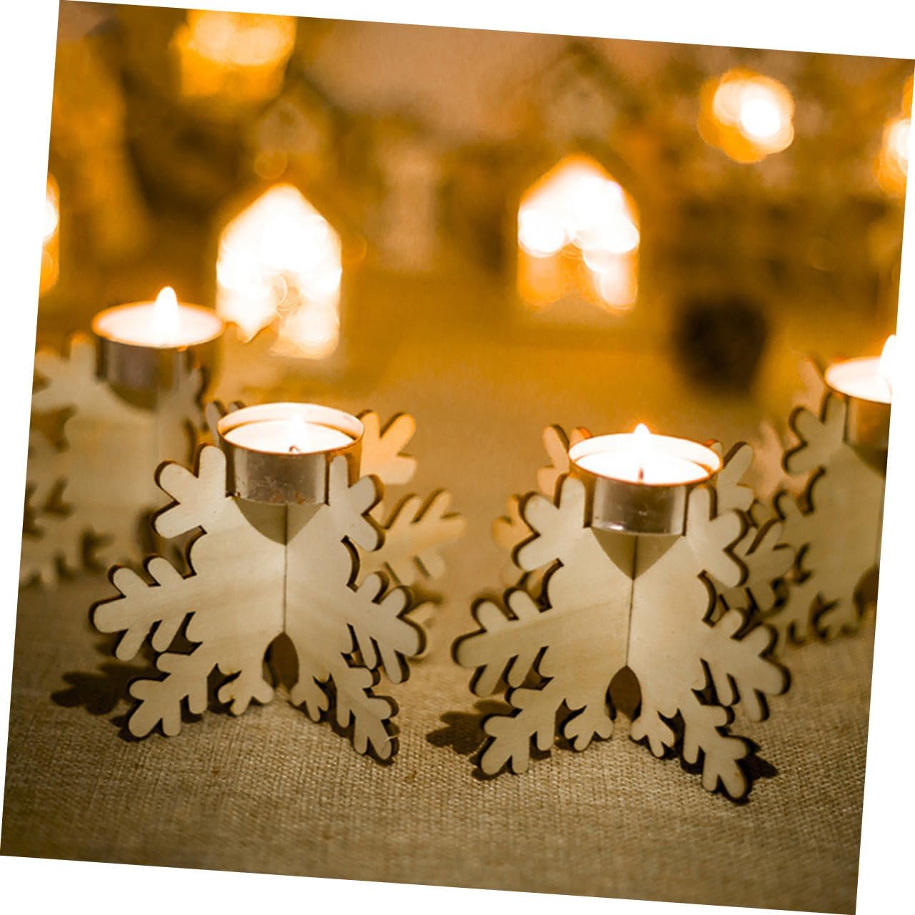 CHILDWEET Christmas Snowflake Candlestick 6 Pack Wooden Holder 1