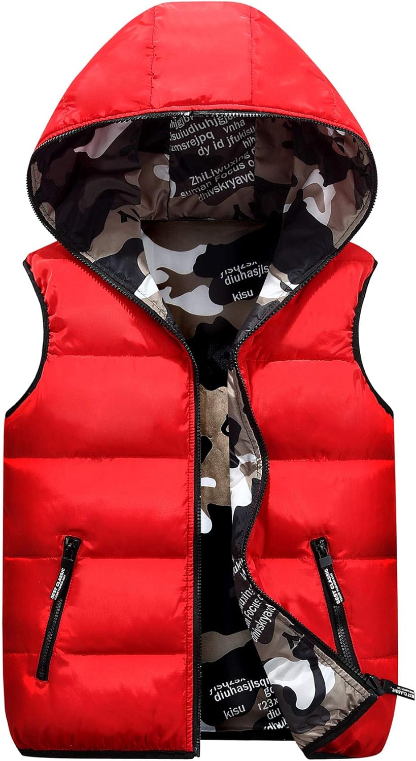 Happy Cherry Kids Winter Hooded Vest Padded Camouflage Reversible Waistcoat