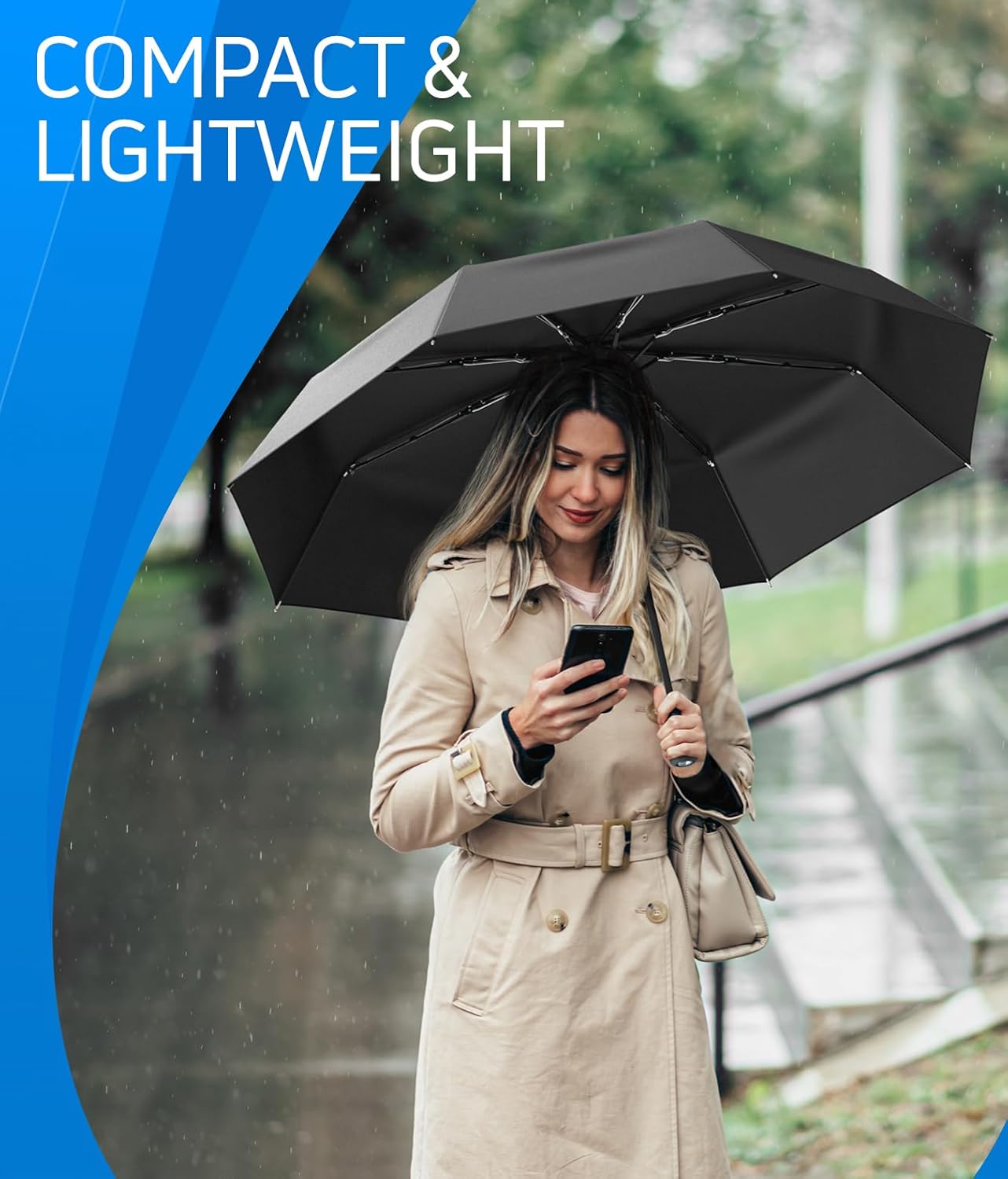 Rain-Mate Windproof Travel Umbrella - Auto Open Close Compact