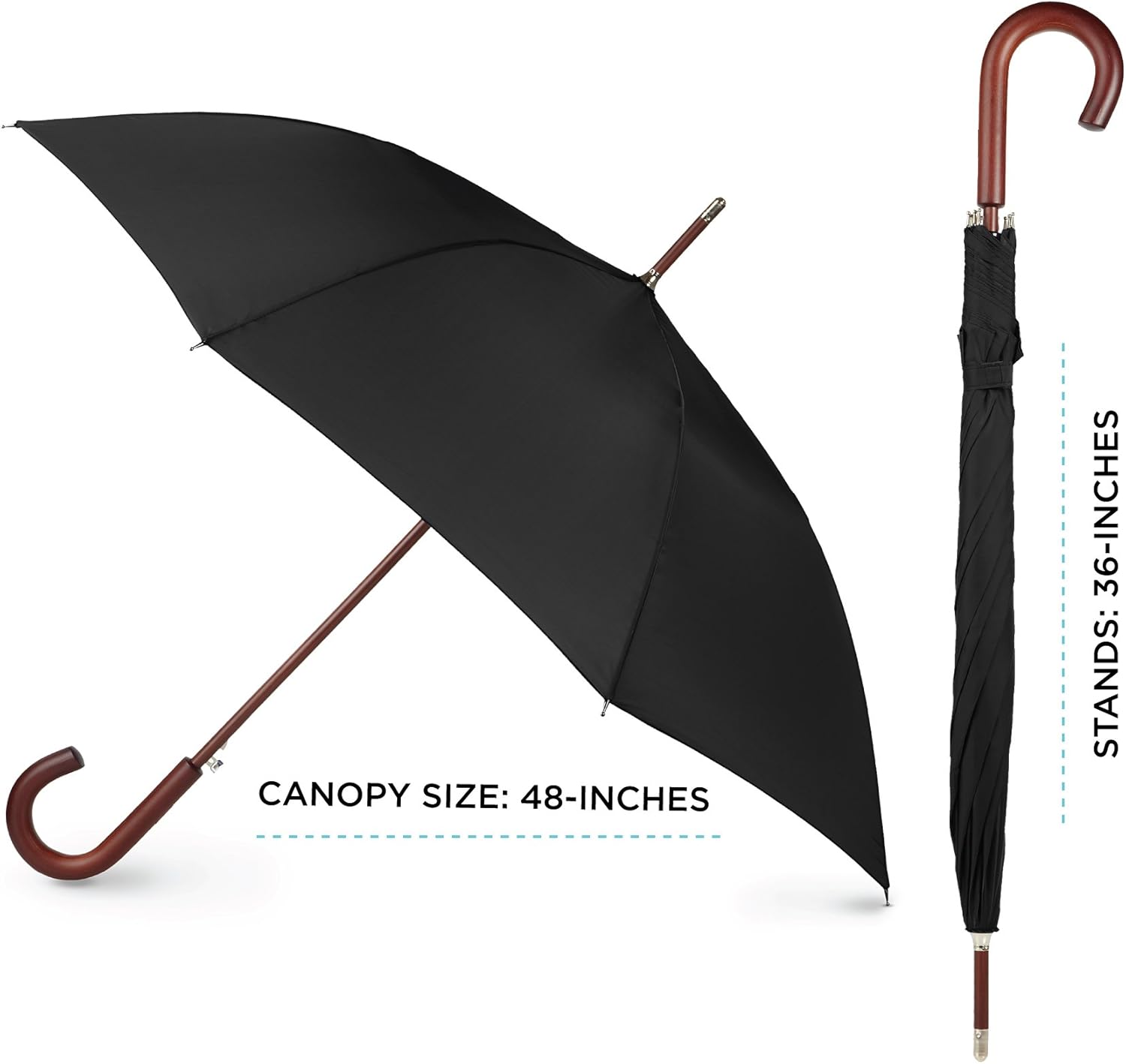 Totes Eco Auto Open Stick Umbrella with Wooden Handle