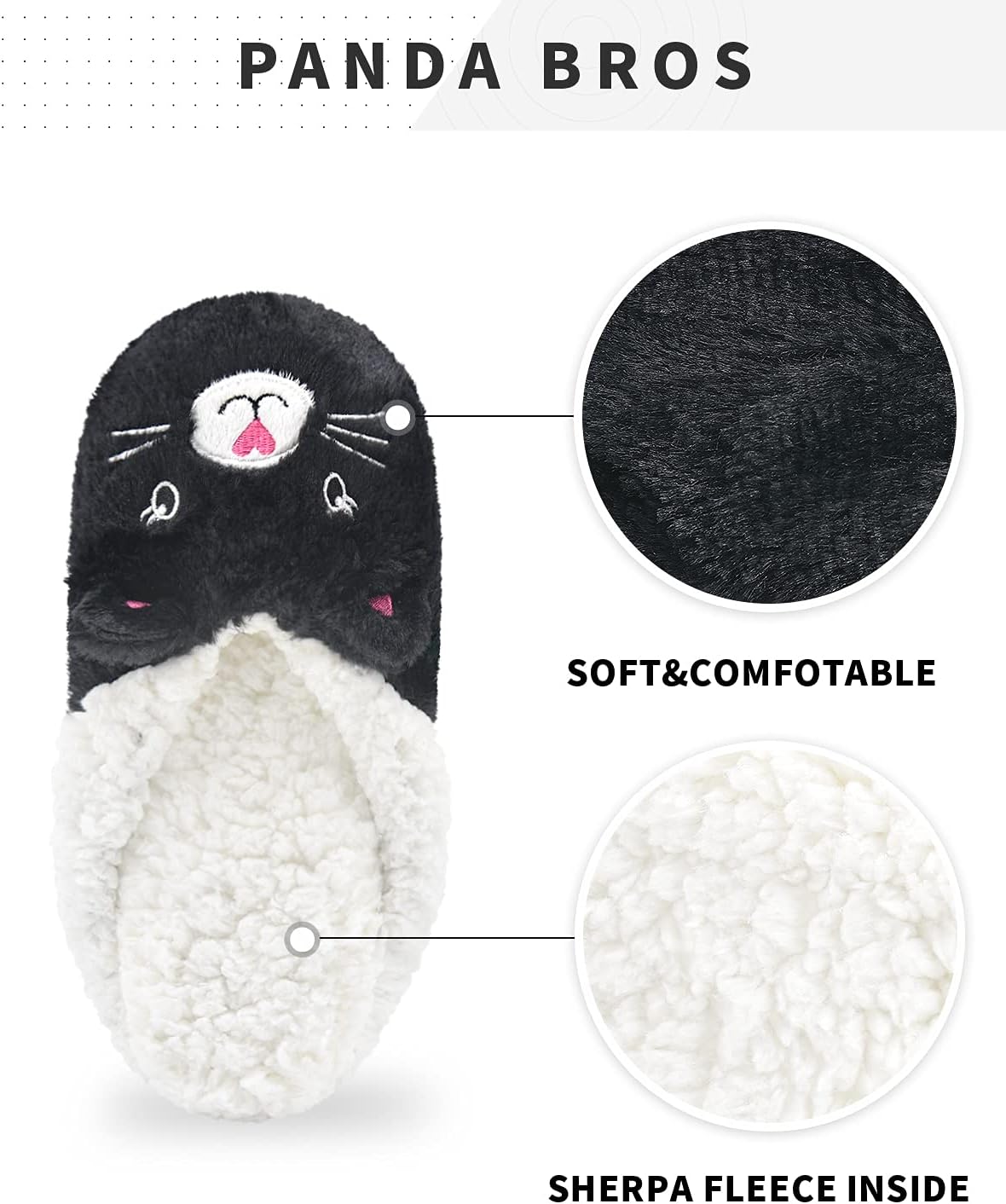Cute Fuzzy Panda Bros Slippers With Non-Slip Grippers