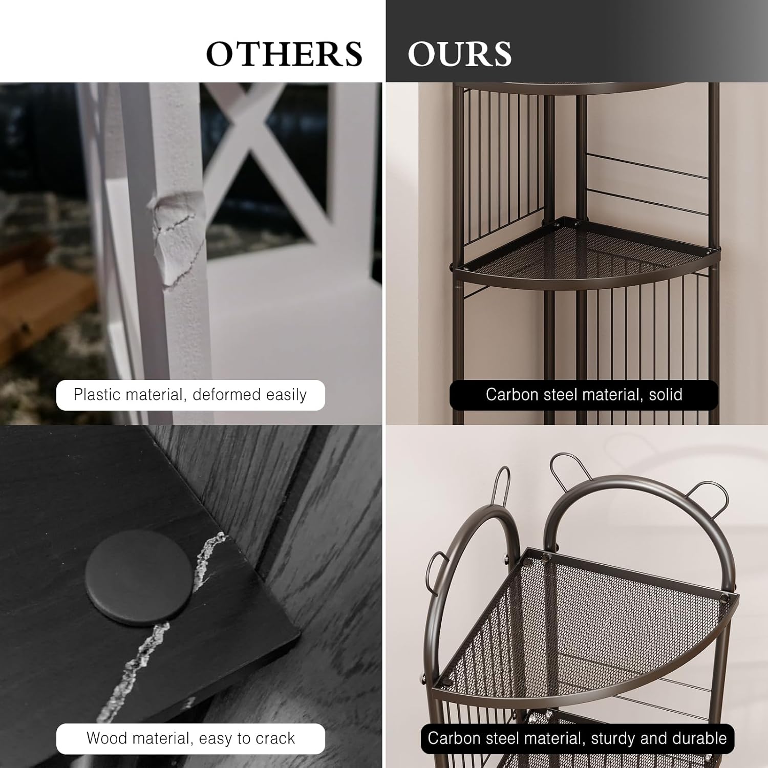 CICUFY Corner Shelf 3 Tier Metal Black