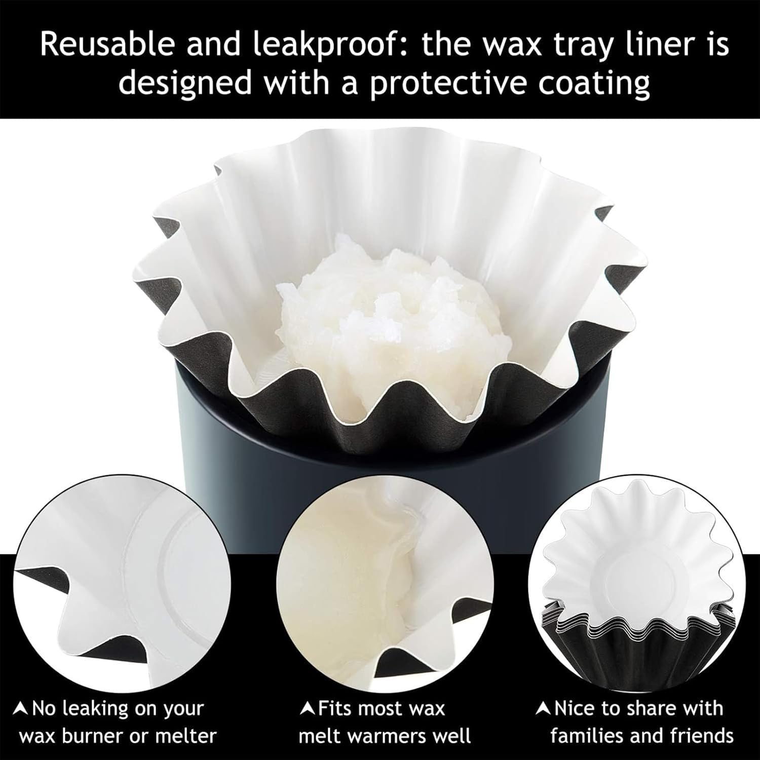 Boao Reusable Wax Melt Liners 25 Pieces Black